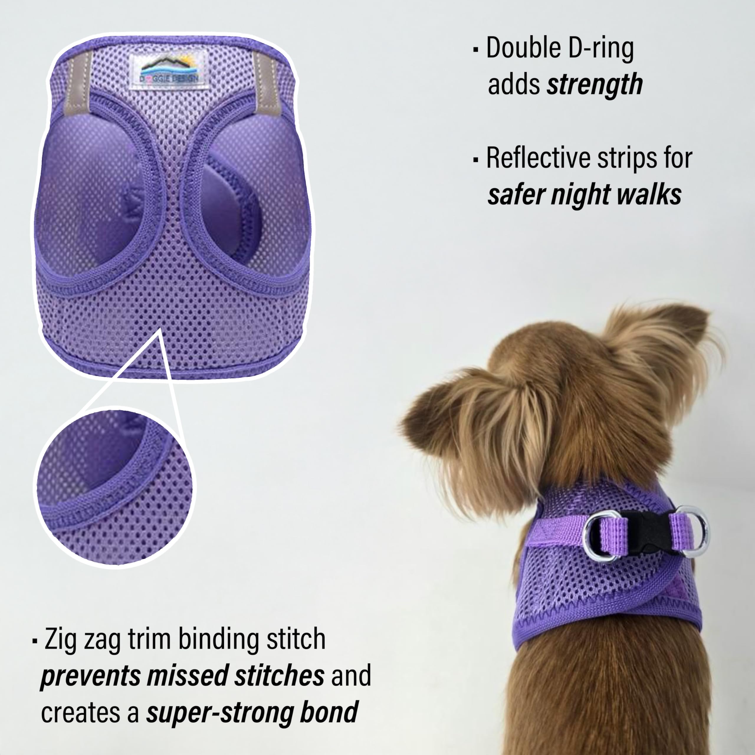 Doggie Design Dog Harness - No Choke Dog Harness, Dog Vest, Mesh Polyester, Pet Harness, Simple Step In And Go Design - Paisley Purple - S