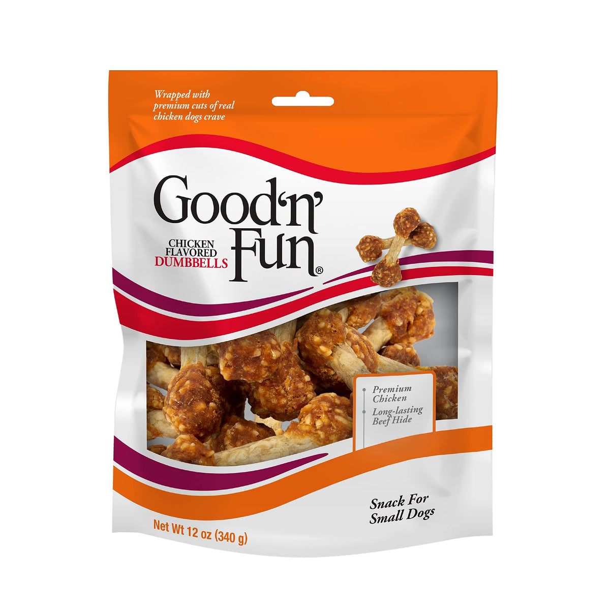 Good'N'Fun Chicken Flavored Dumbbells, Rawhide Snacks For Small Dogs