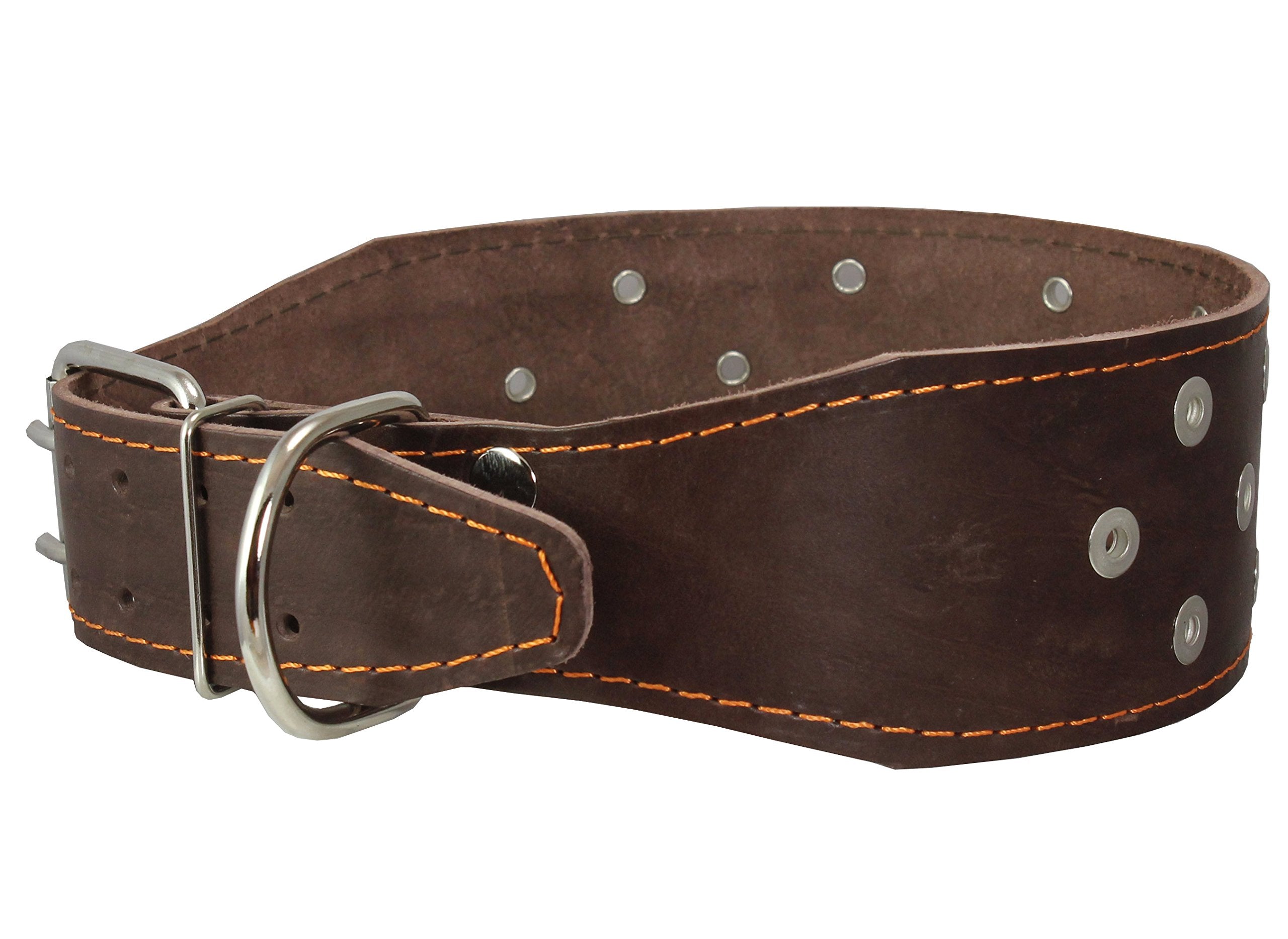 Dogs My Love 3' Extra Wide Heavy Duty Genuine Leather Studded Brown Leather Collar. Fits 20'-24.5' Neck. For Large Breeds - Rottweiler, Pitbull