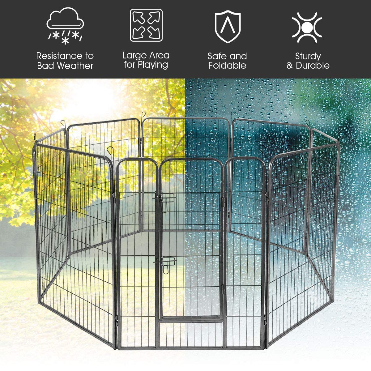 Giantex 40 Inch Dog Fence With Door, 16/8 Panels Dog Playpen For Outside Large Dogs, Portable Pet Playpen Fencing Enclosures, He