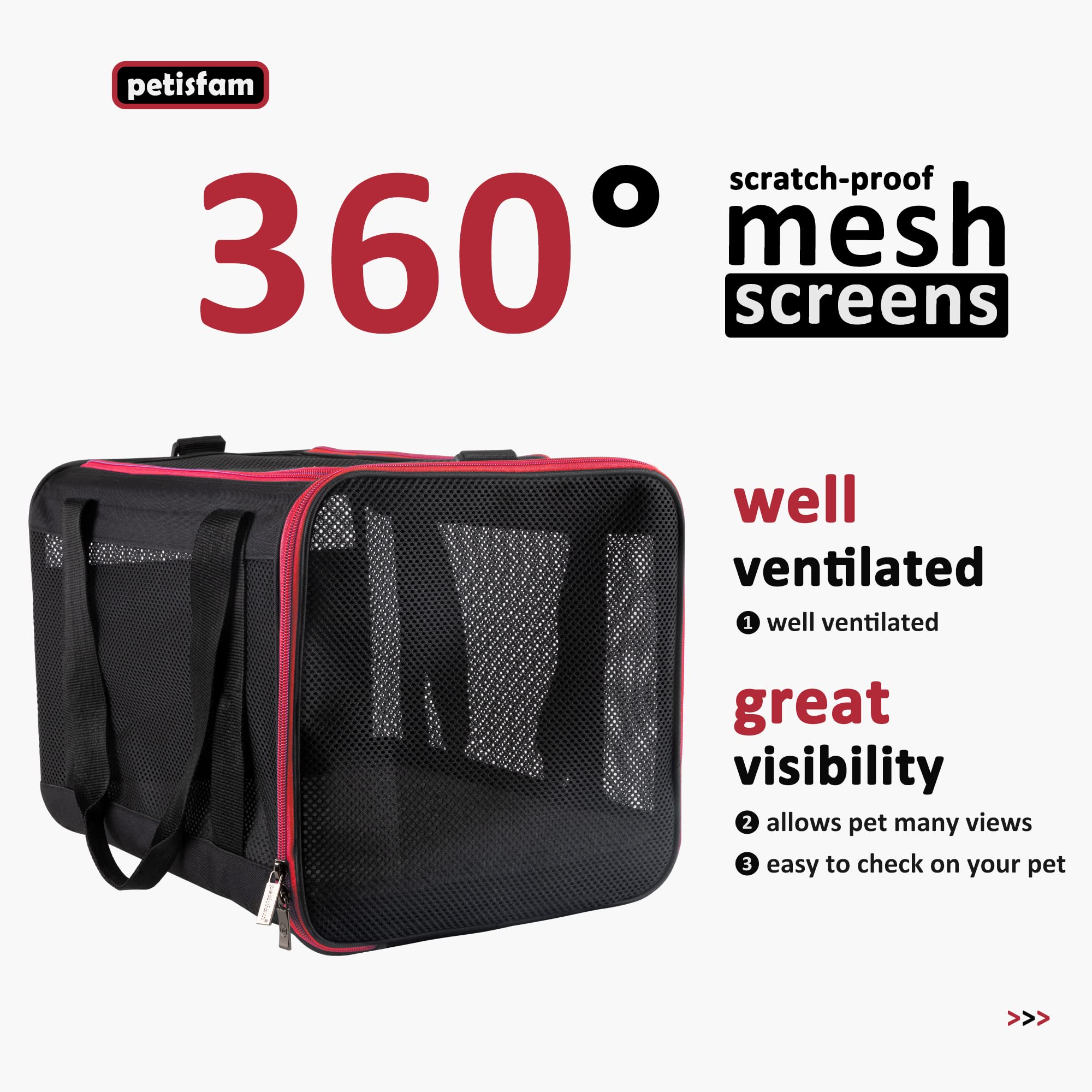 Soft Pet Carrier For Medium And Large Cats, 2 Kitties And Small Dogs (Large, Black W/Red Trim)