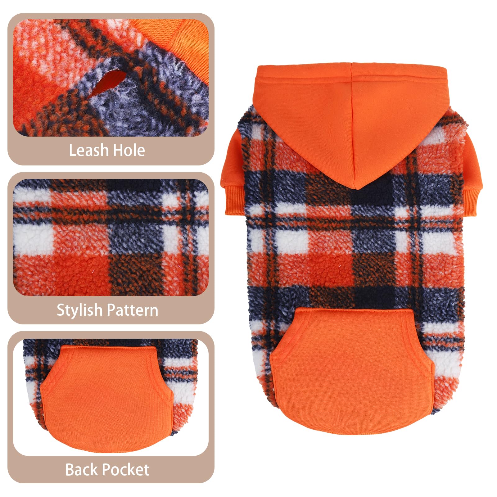 PUPTECK Dog Hoodie Puppy Sweatshirt Warm Dog Sweater Winter Clothes Cold Weather Coats for Small Medium Large Dogs, Orange, XS