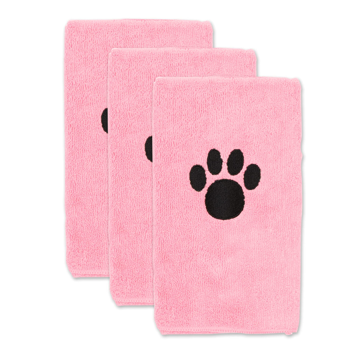 Bone Dry Pet Grooming Towel Collection Embroidered Absorbent Microfiber Drying Set, 15X30, Pink, 3 Count