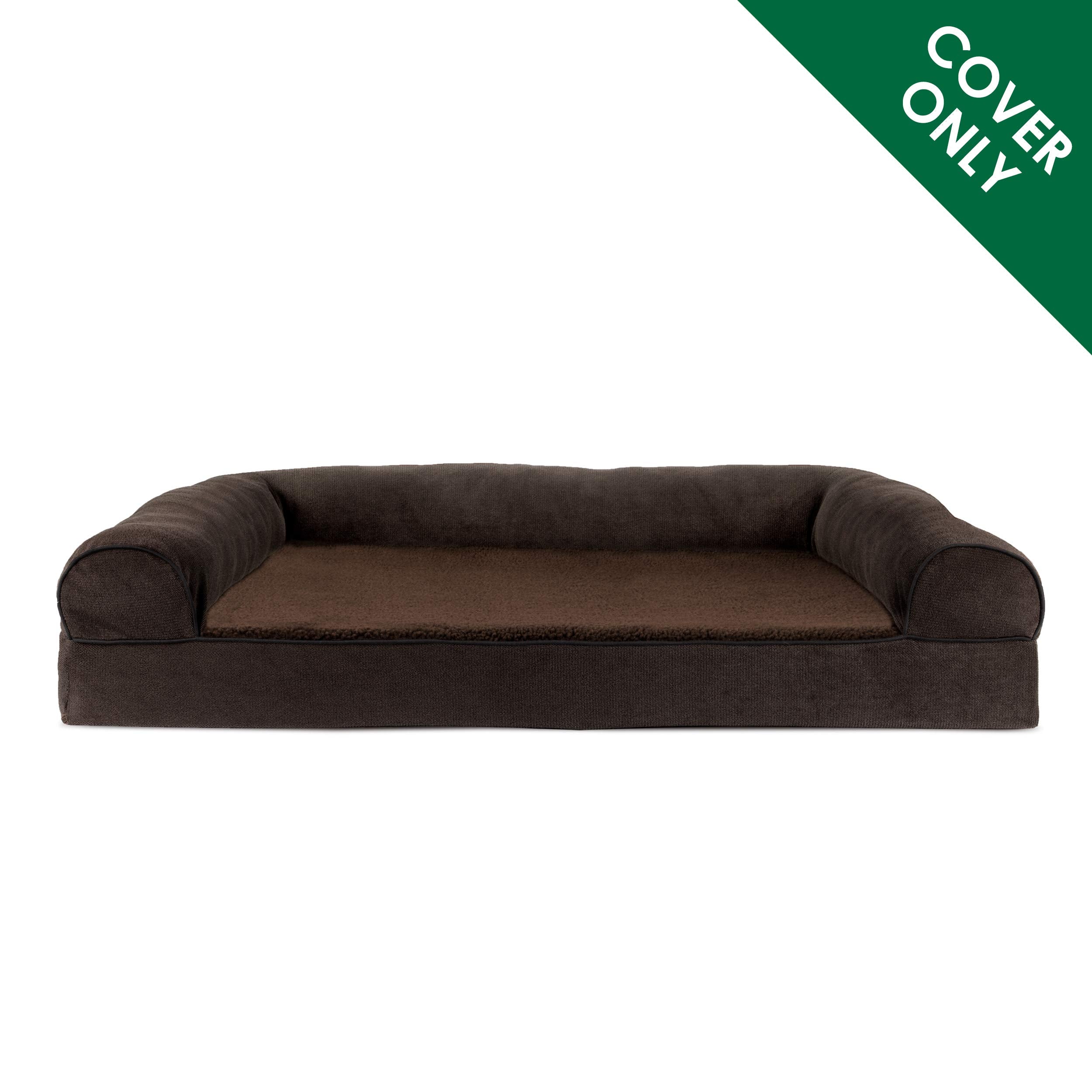 Furhaven Replacement Dog Bed Cover Sherpa & Chenille Sofa-Style, Machine Washable - Coffee, Jumbo Plus (XX-Large)