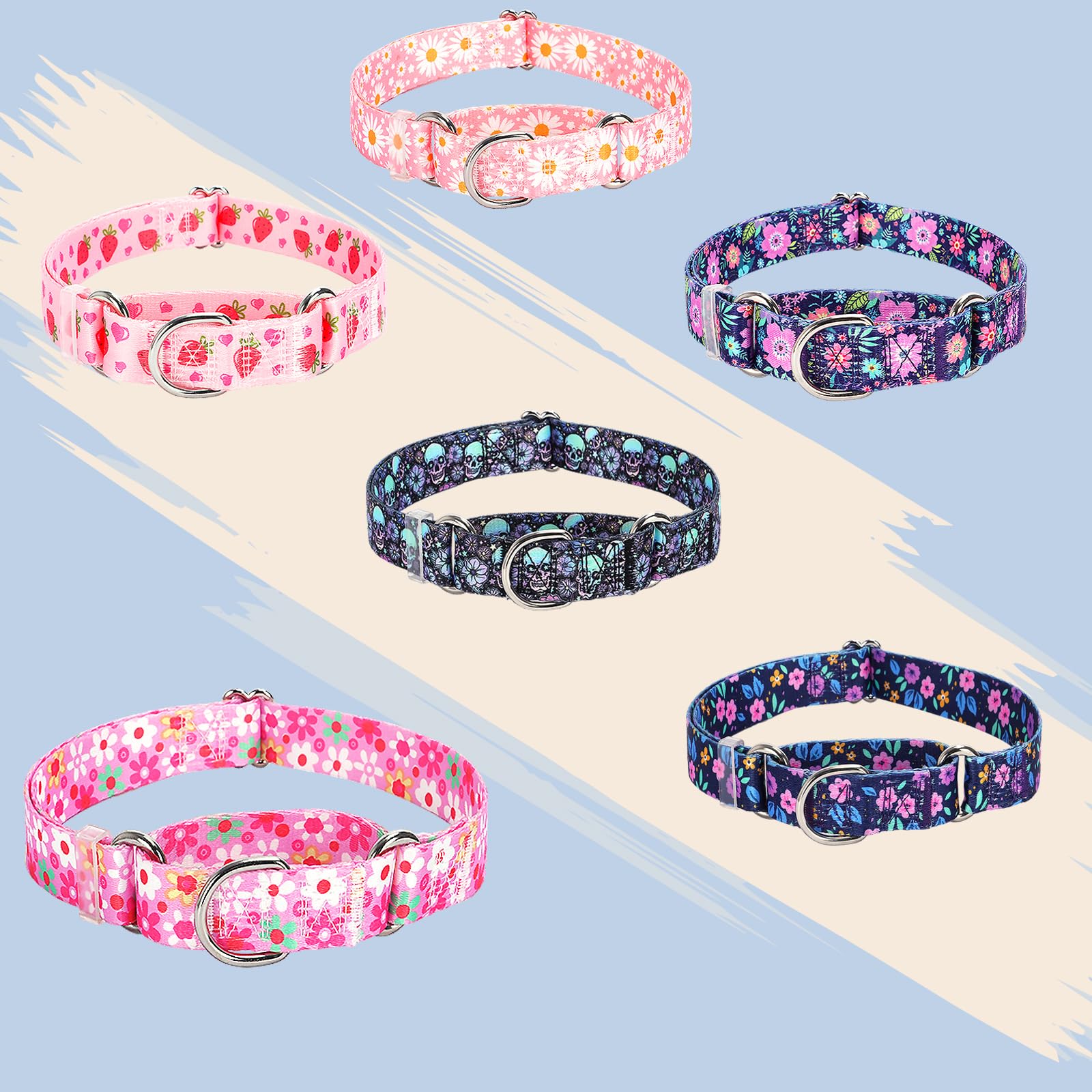 Martingale Collar For Dogs, Pink Flowers Adjustable Premium No Slip Collar For Girl Female Dogs Large Medium And Small-Summer Fl