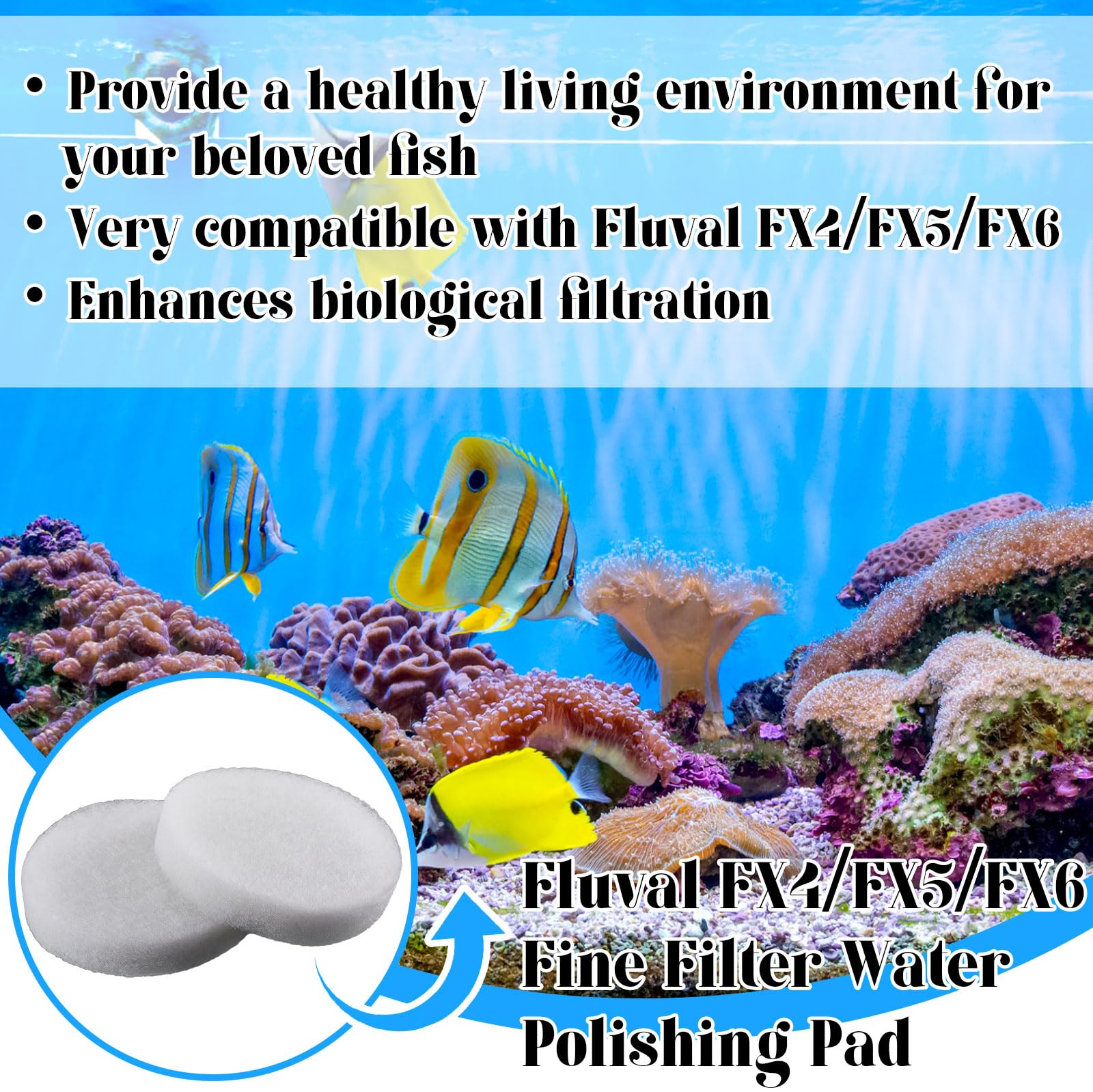 Tranqun 24 Pcs Fine Filter Water Polishing Pad Compatible With Fluval Fx4, Fx5, Fx6 Quick Clear Filter Media Canister Filter Aqu