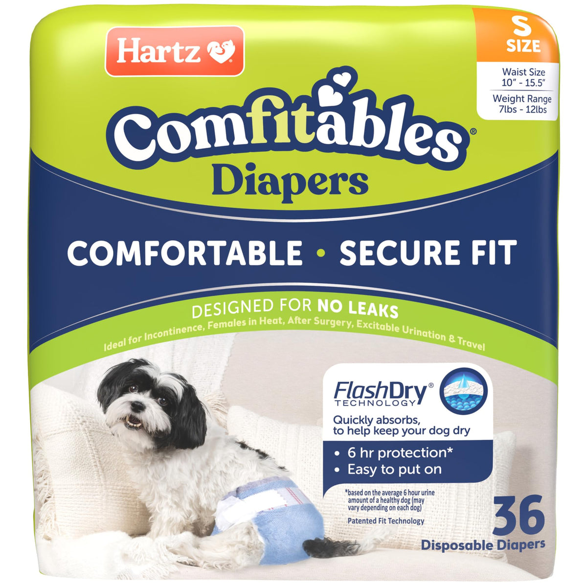 Hartz Disposable Dog Diapers, Size S 36 Count, Comfortable & Secure Fit, Easy To Put On