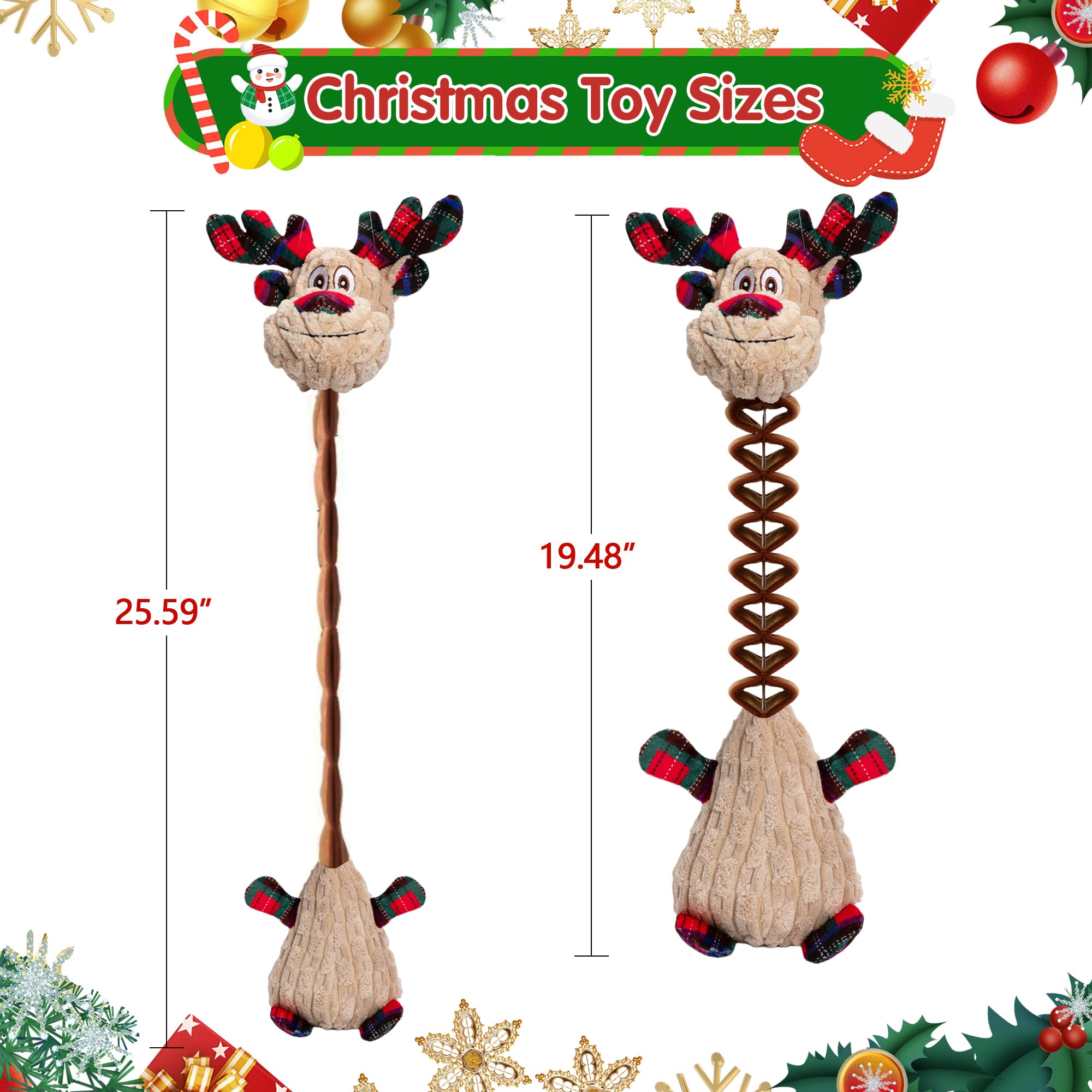 Motsamla Christmas Dog Toys, Plush Squeaky Toy With Crinkle Paper, Cute Puppy Toys With Cotton, Durable Interactive Chew Toys Fo