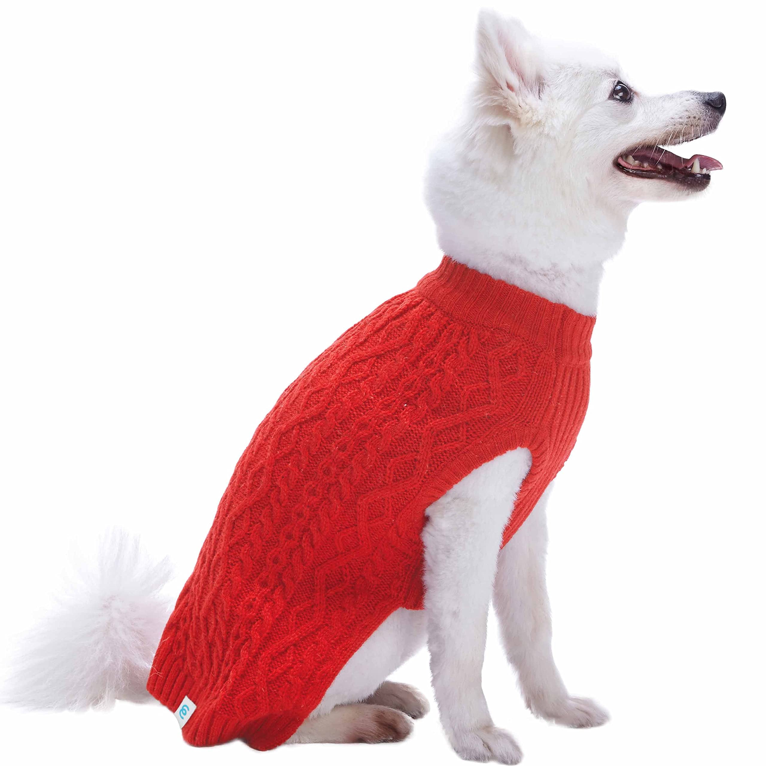 Blueberry Pet Classic Dog Sweater Wool Blend Cable Knit Pullover Crewneck Winter Clothes In Red Danger, Back Length 16', Medium Warm Coat For Pet