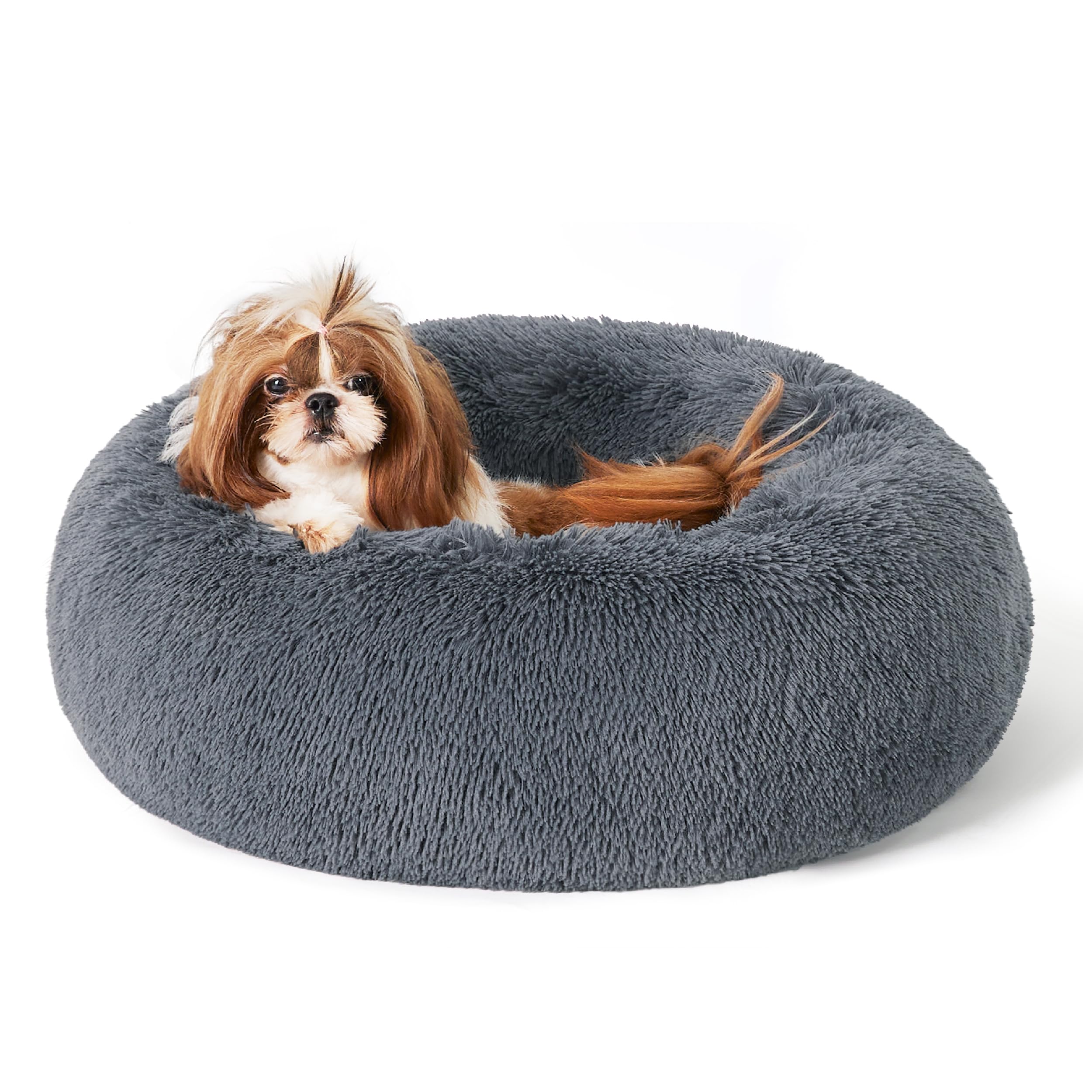 Bedsure Calming Dog Bed For Small Medium Dogs - Donut Washable Medium Pet Bed, 27 Inches Anti-Slip Round Fluffy Plush Faux Fur C