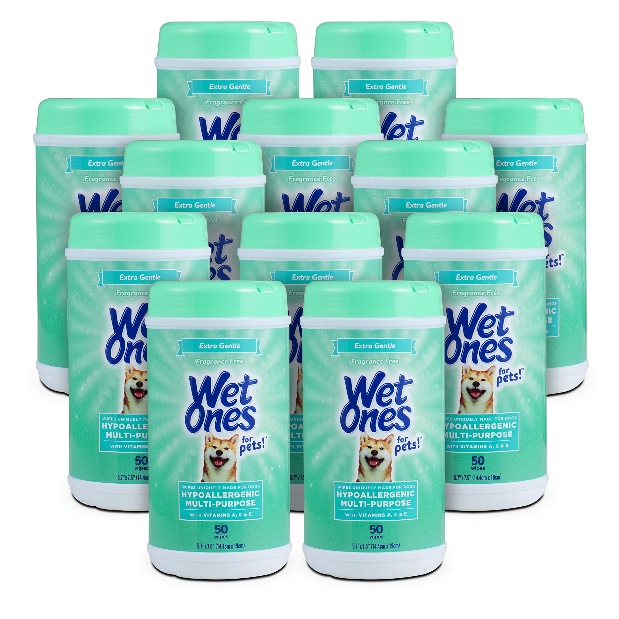 Wet Ones For Pets Hypoallergenic Multi-Purpose Dog Wipes With Vitamins A, C & E, 50 Count - 12 Pack | Fragrance-Free Hypoallerge