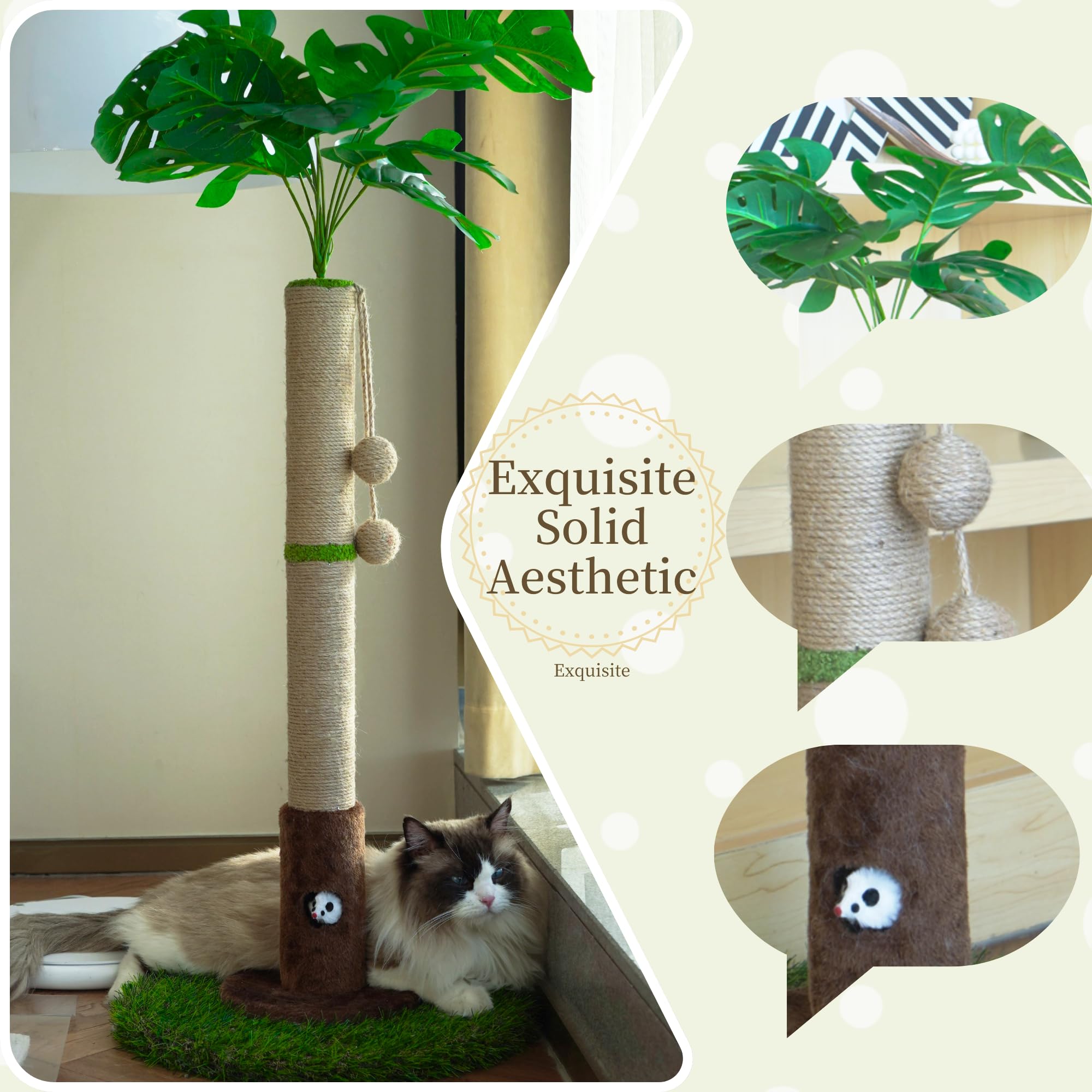 Woochpet Cat Scratching Post For Indoor Cats And Kitten - 35.43'' Tall Cat Scratching Post With Sisal Rope,Palm Tree Cat Scratch