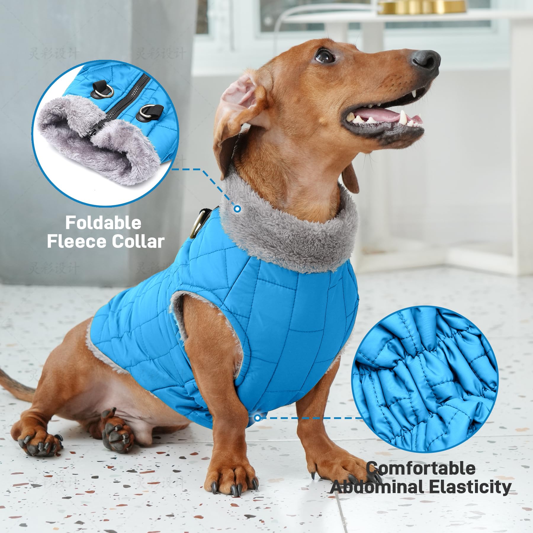 JoyDaog Warm Fleece Dog Coat with Built-in Harness, Waterproof, XXX-Large, Light Blue