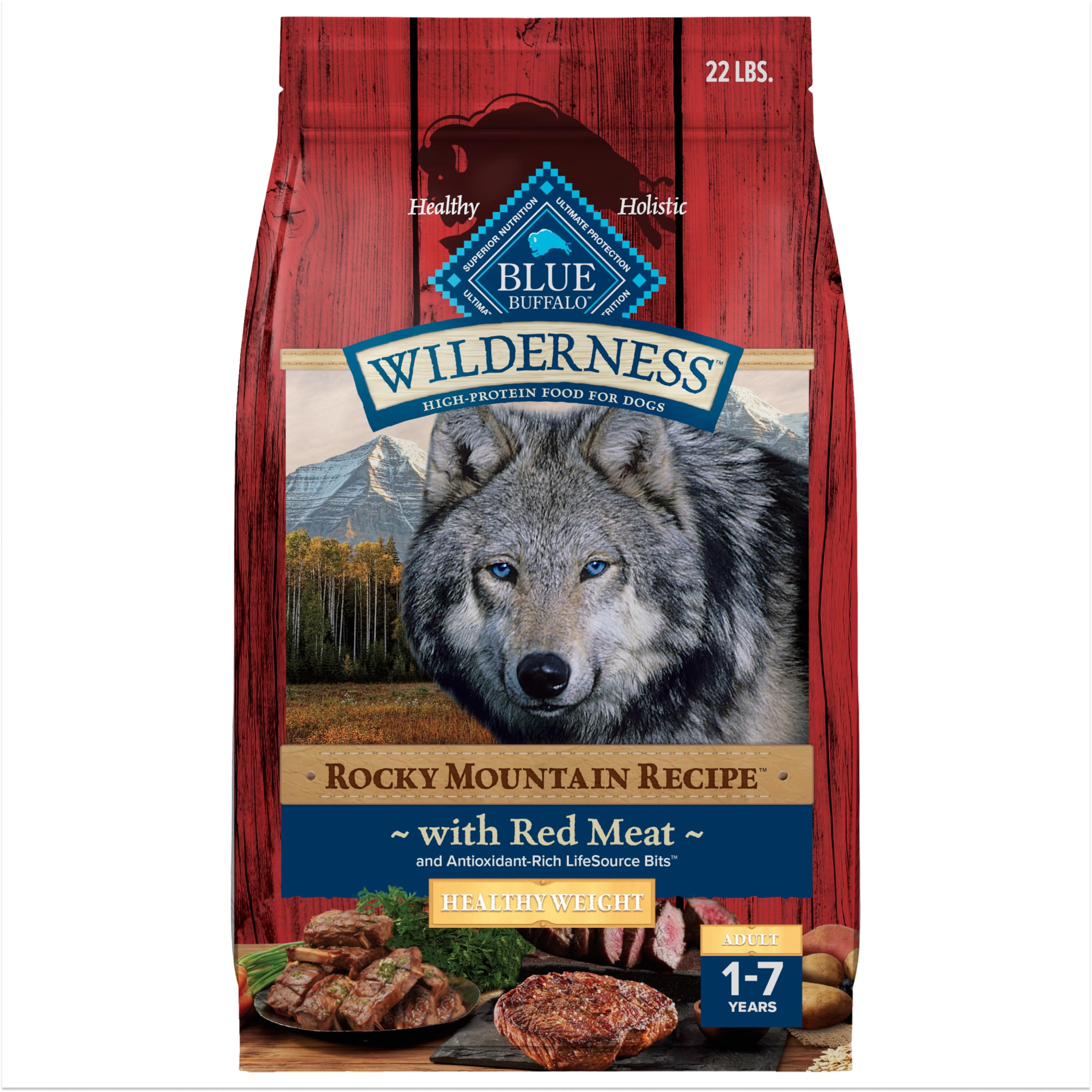 Blue Buffalo Wilderness Rocky Mountain Recipe High-Protein Healthy Weight Adult Dry Dog Food, Made in The USA with Natural Ingre