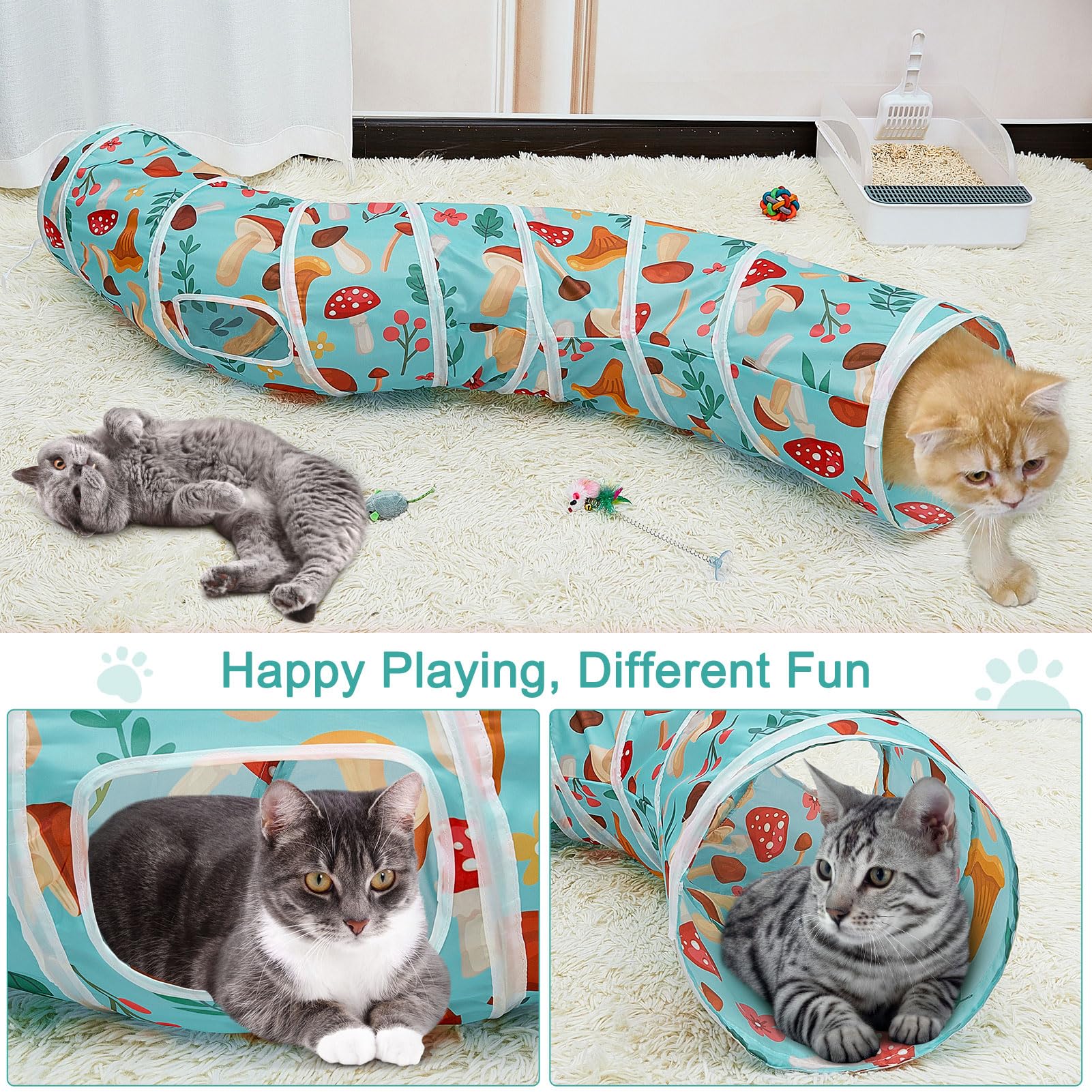 Glittme S-Shape Peekaboo Cat Cave With Cat Toys - Foldable Tubes For Indoor Companion Cats And Small Pets