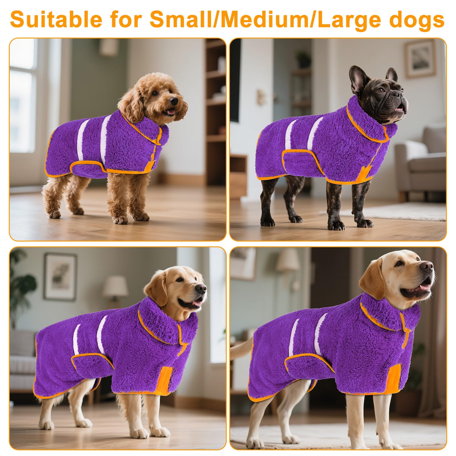 Bienbee Dog Bathrobe, Quick Drying Super Absorbent Dog Robes For After Bath, Warm Keeping Dogs Towel, Dogs Bath Supplies, Dark P