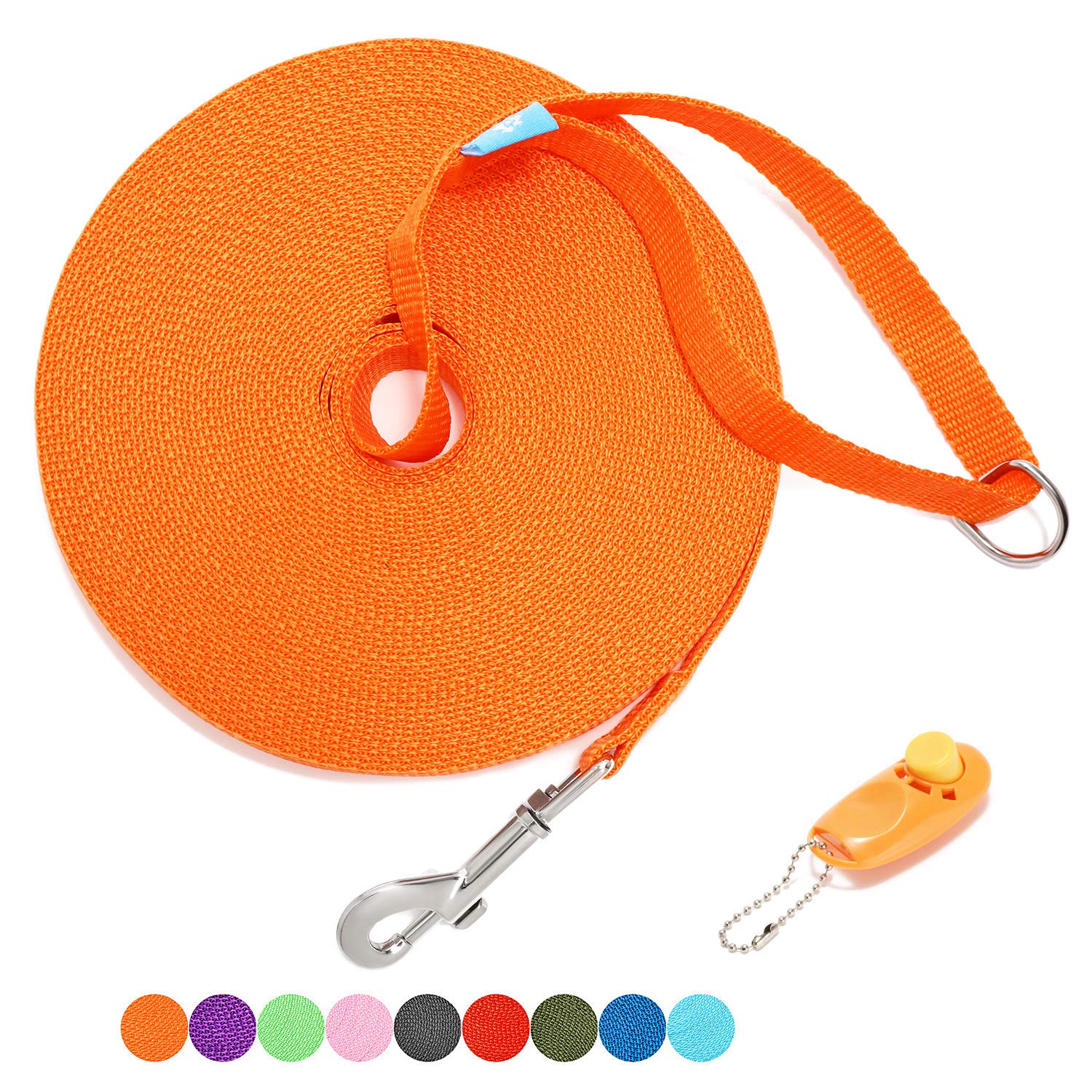 Baapet 15/20/30/50/100 Ft Long Dog Training Leash With Clickers For Small, Medium And Large Dogs Or Cats (50 Feet, Orange)
