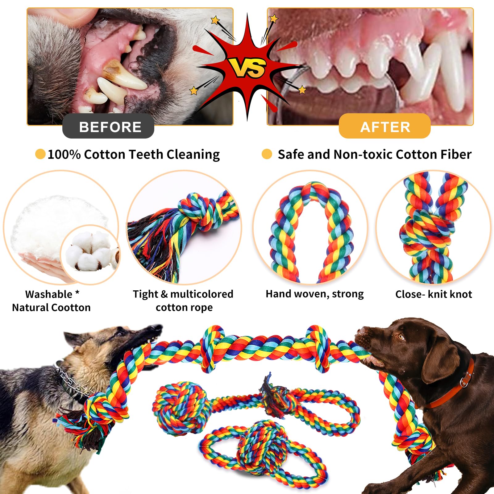 Dog Toys For Aggressive Chewers 13 Pack，Indestructible Tug Of War Toys For Small, Medium, Large Dog Breeds , Teeth Cleaning Chew Toys Pet Interactive Rope Toys, Plush With Stuffing Toys For Puppy