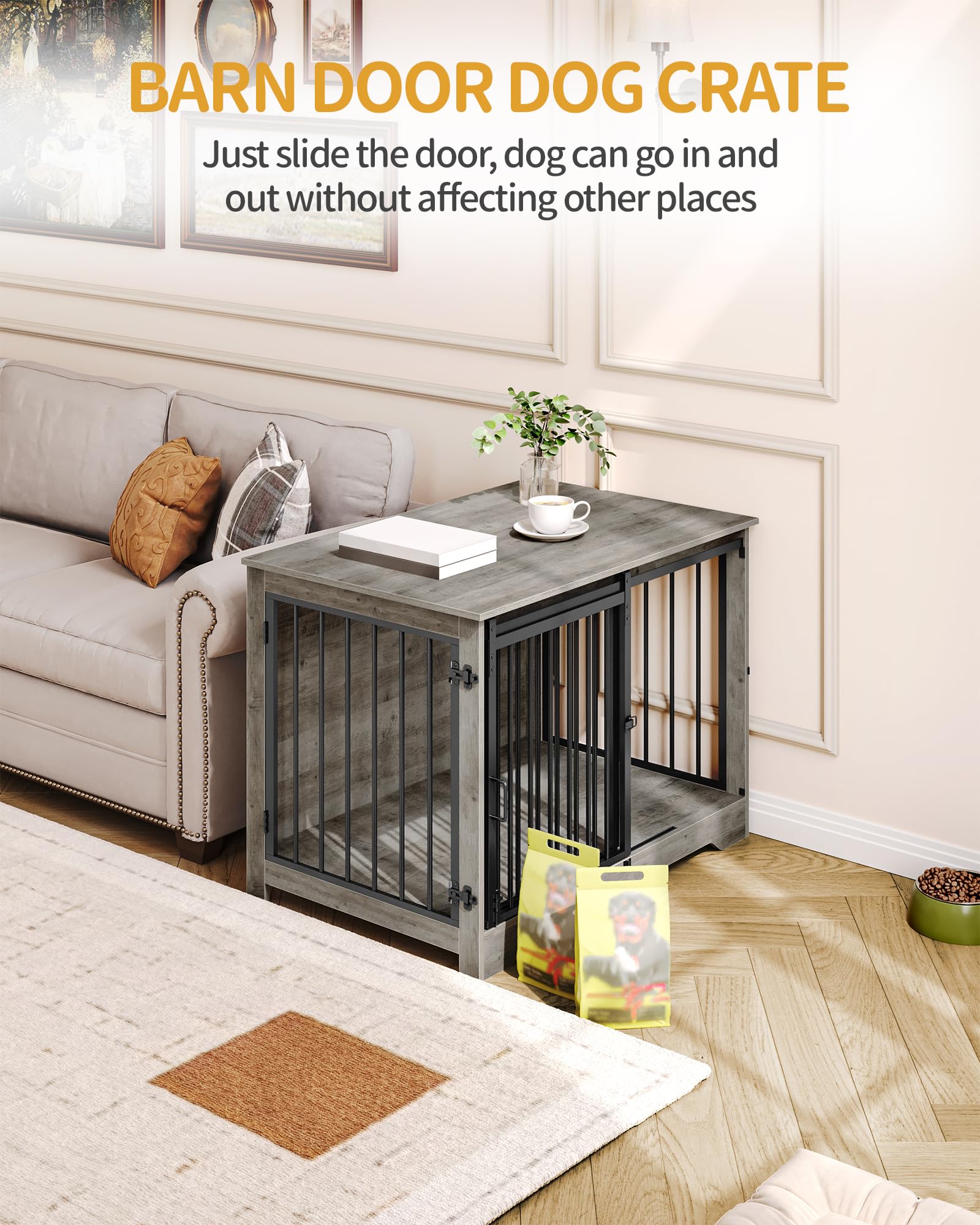 Hzuaneri 39.4 Heavy Duty Dog Crate Furniture with Barn Door, Wood Indoor Dog Crate Kennel for Small/Medium/Large Dogs, End Side