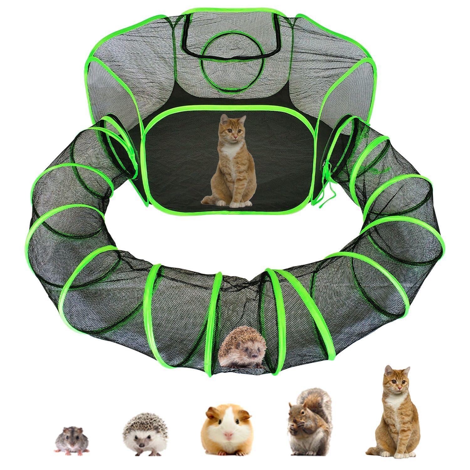 Heyhome Small Animal Playpen Guinea Pig Hedgehog Cage Rabbit Cage With Fun Surround Tunnel Breathable & Transparent Pop Open Exe