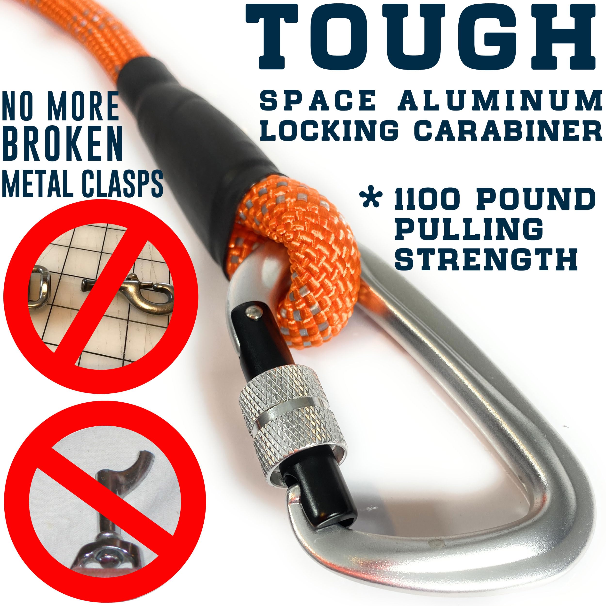 Enthusiast Gear Rope Dog Leash With Locking Carabiner For Large Medium Small Breeds And Puppy | Sturdy And Durable With Reflective Braiding For Walking, Running, Hiking Or Training (6' Foot)
