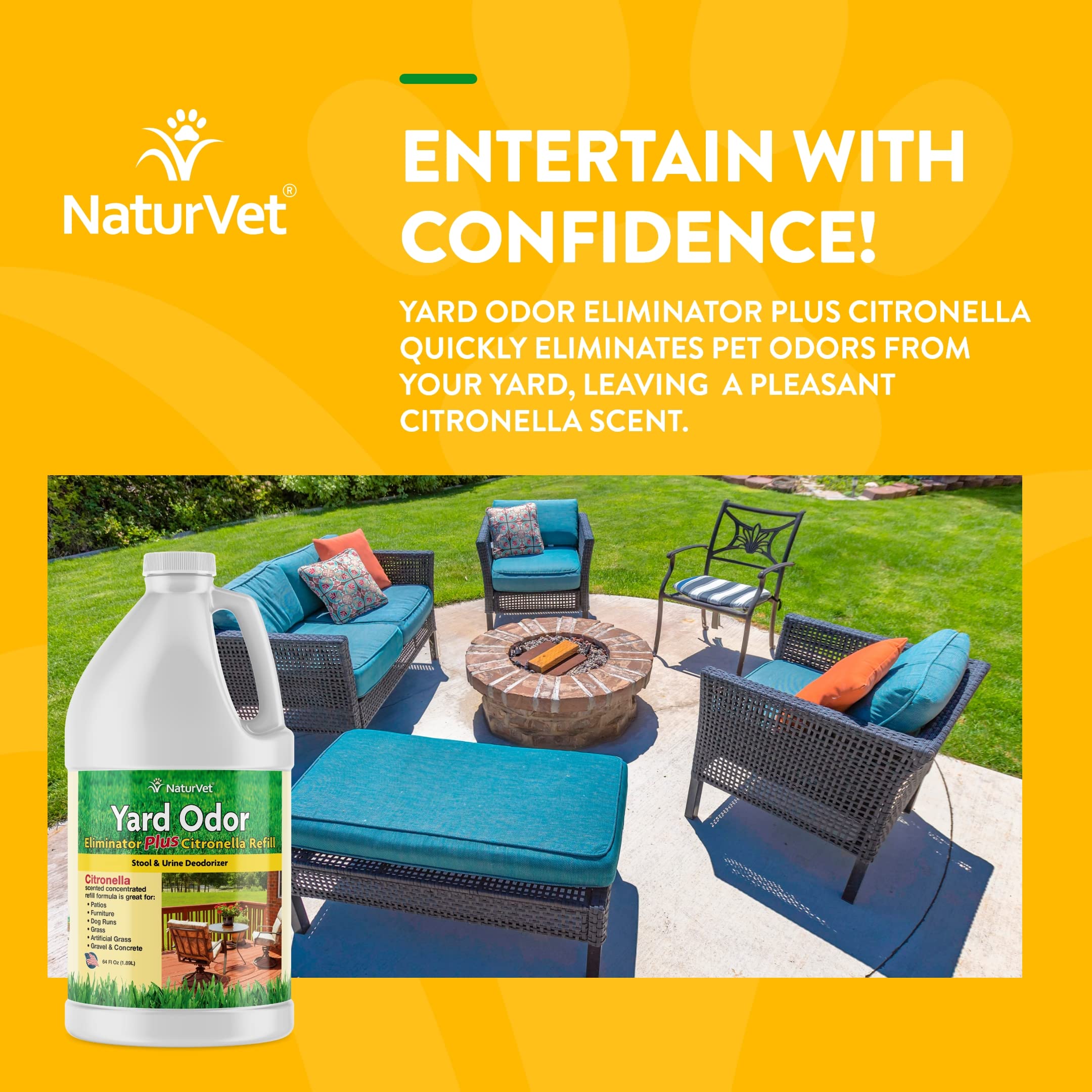 Naturvet – Yard Odor Eliminator Plus Citronella Spray – Eliminate Stool And Urine Odors From Lawn And Yard – Designed For Use On Grass, Patios, Gravel, Concrete & More – 64Oz Refill (No Hose Nozzle)