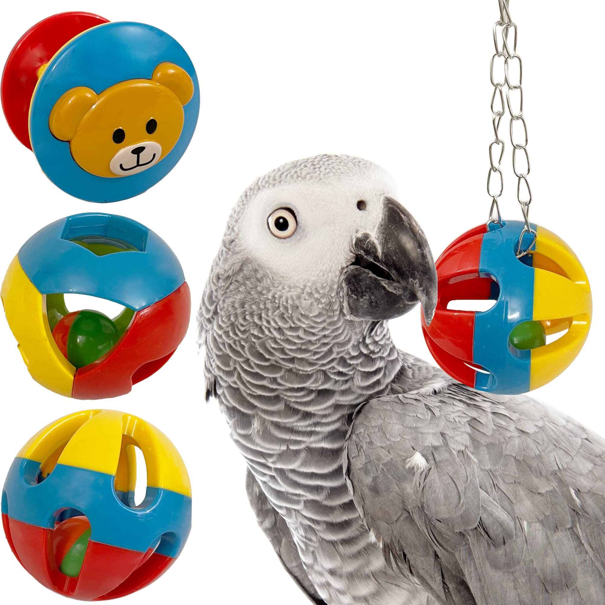 Simena Parrot Ball Toy With Bell, Cage Hanging Accessories For Medium To Large Birds, Interactive Toys For Birds, Cat Ball Toy(S
