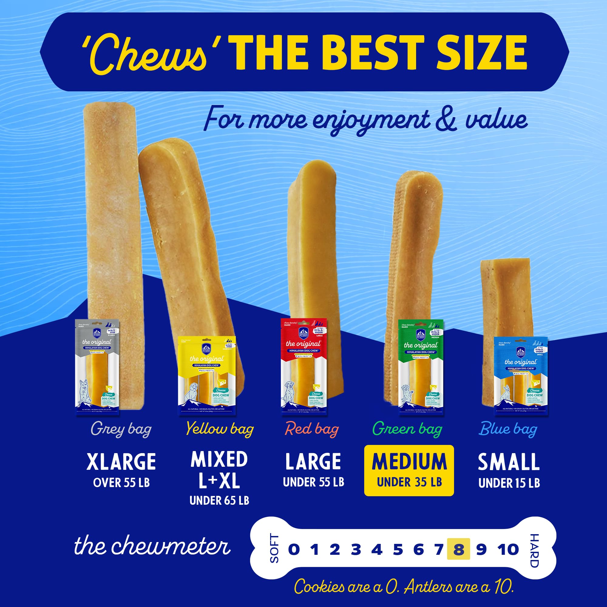 Himalayan Dog Chew Original Yak Cheese Chew, 1 Medium Stick, 2.3 oz, Gluten Free, Healthy Treats, Grain & Lactose Free 100% Natu