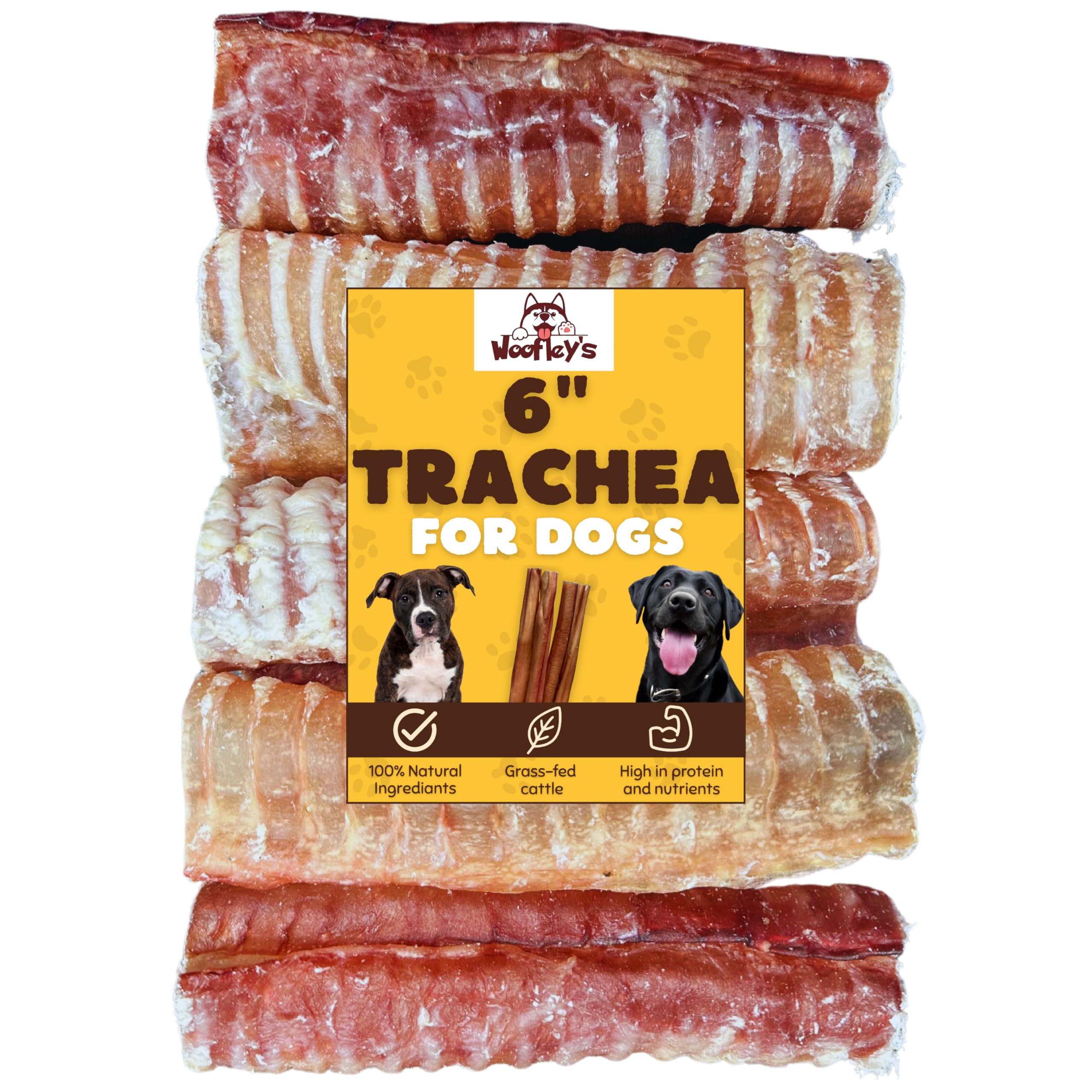 Woofleys Beef Trachea - (6 Inch 20 Pack) - Trachea Treats for Dogs - Natural Source of Glucosamine and Chondrotin for Joint Hea