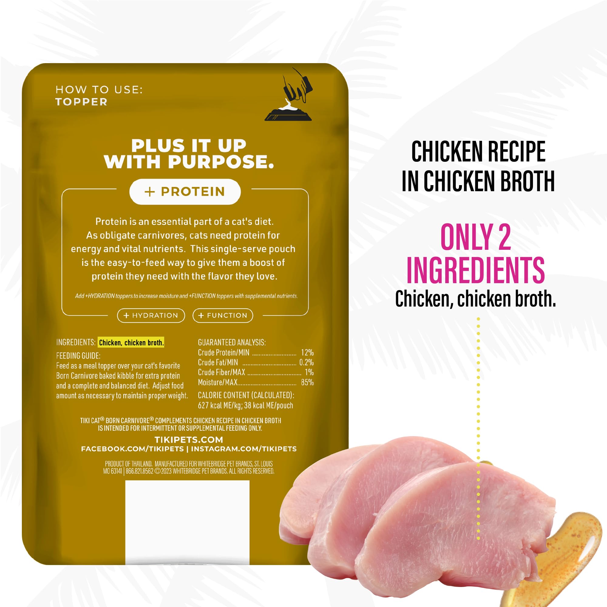 Tiki Cat Born Carnivore Complements Wet Cat Food Topper, Chicken, 2.1 oz. Pouch (12 Count)