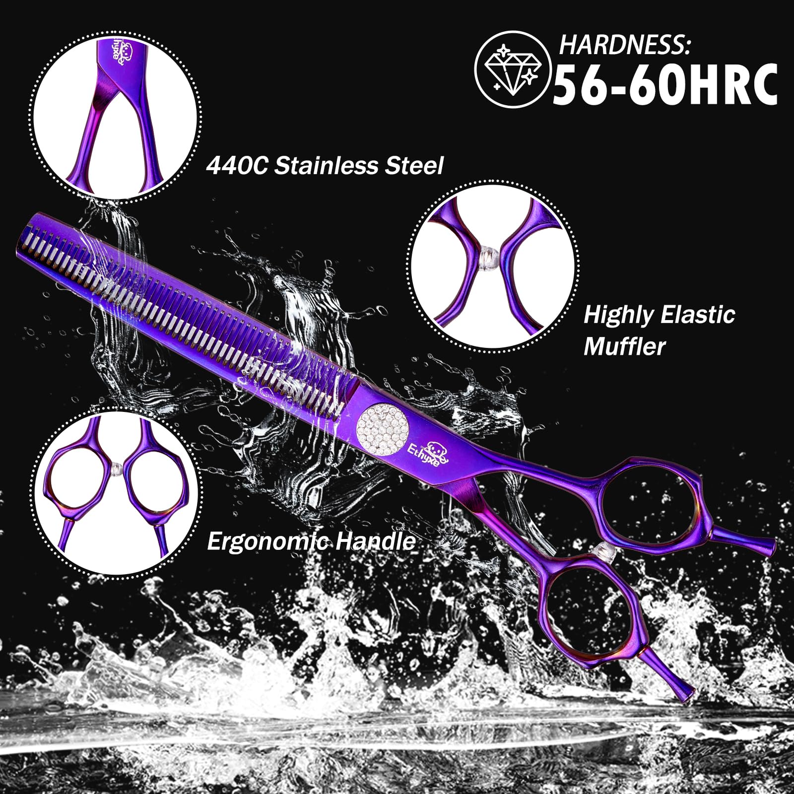 Ethyxe Dog Thinning Shears For Grooming, 48 Teeth Dog Grooming Blending Scissors, Premium 440C Steel Pet Hair Trimming Shears Fo
