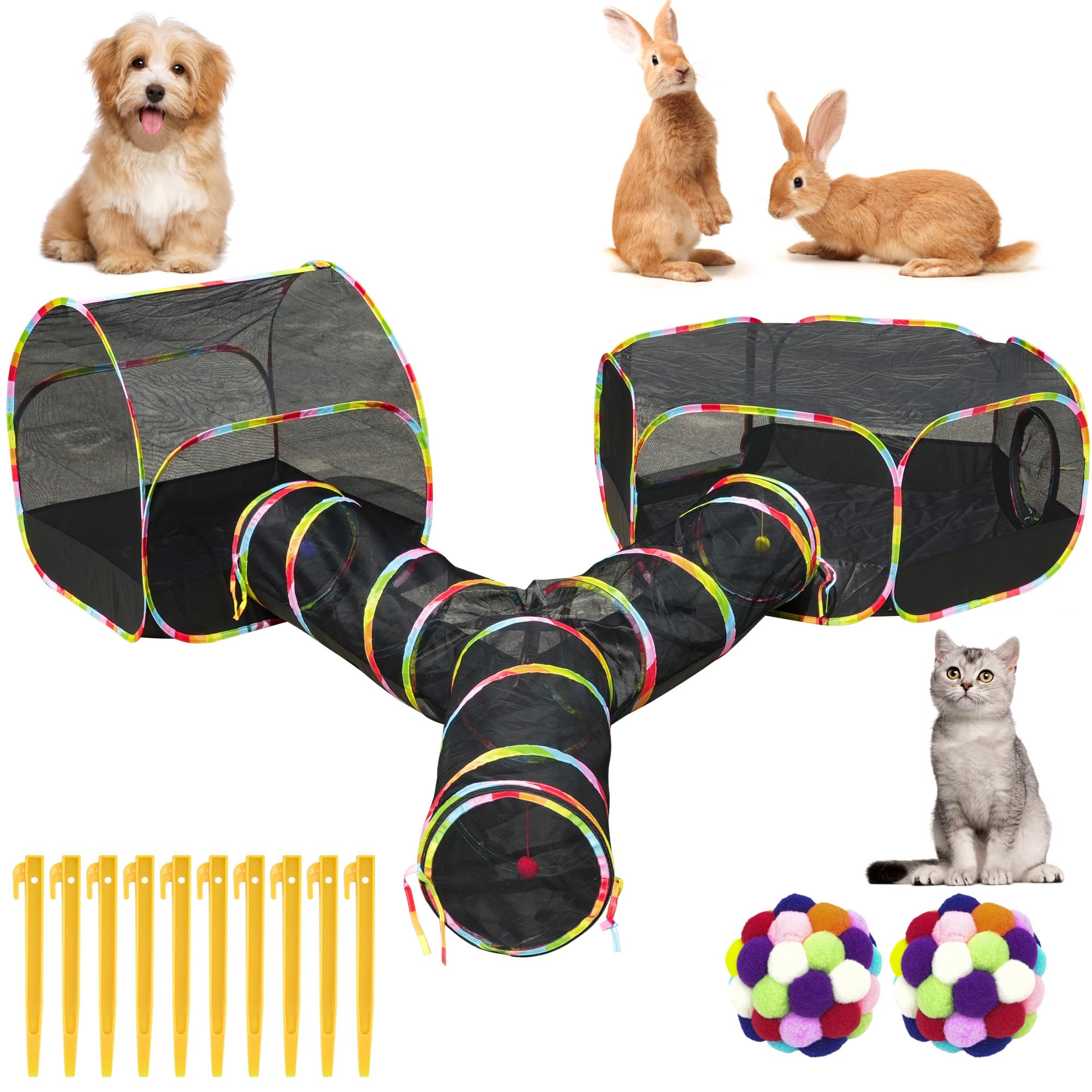 Naielfopet Outdoor Cat Enclosure With Cat Tunnel, Tent, Playhouse And Cat Toy Ball With Bell - Portable Indoor/Outdoor Playpen F