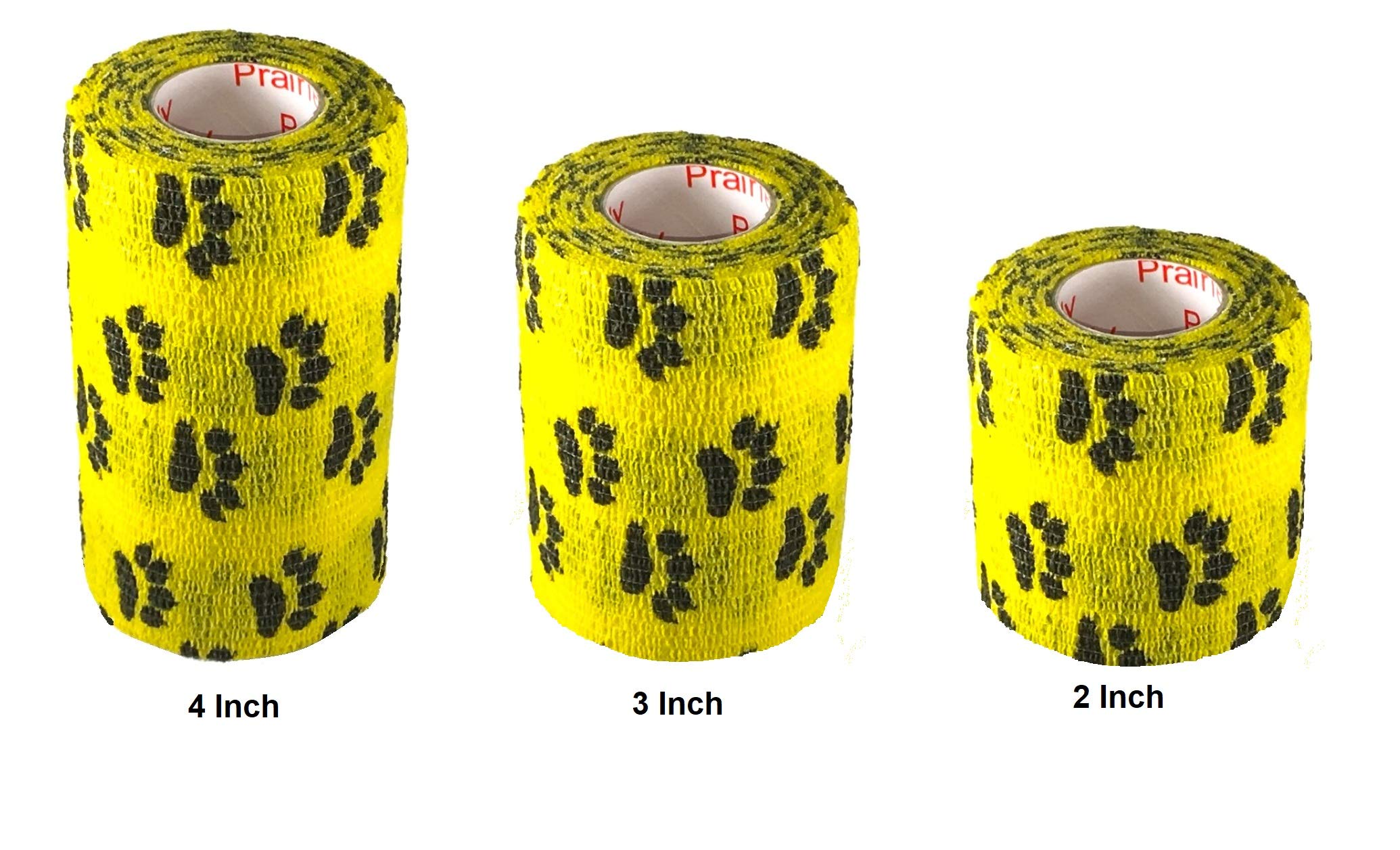 Vet Wrap Wrap Tape (Yellow with Paw Prints) (2 Pack) (4 Inch x 15 feet) Self Adhesive Adherent Adhering Cohesive Flex Self Stick