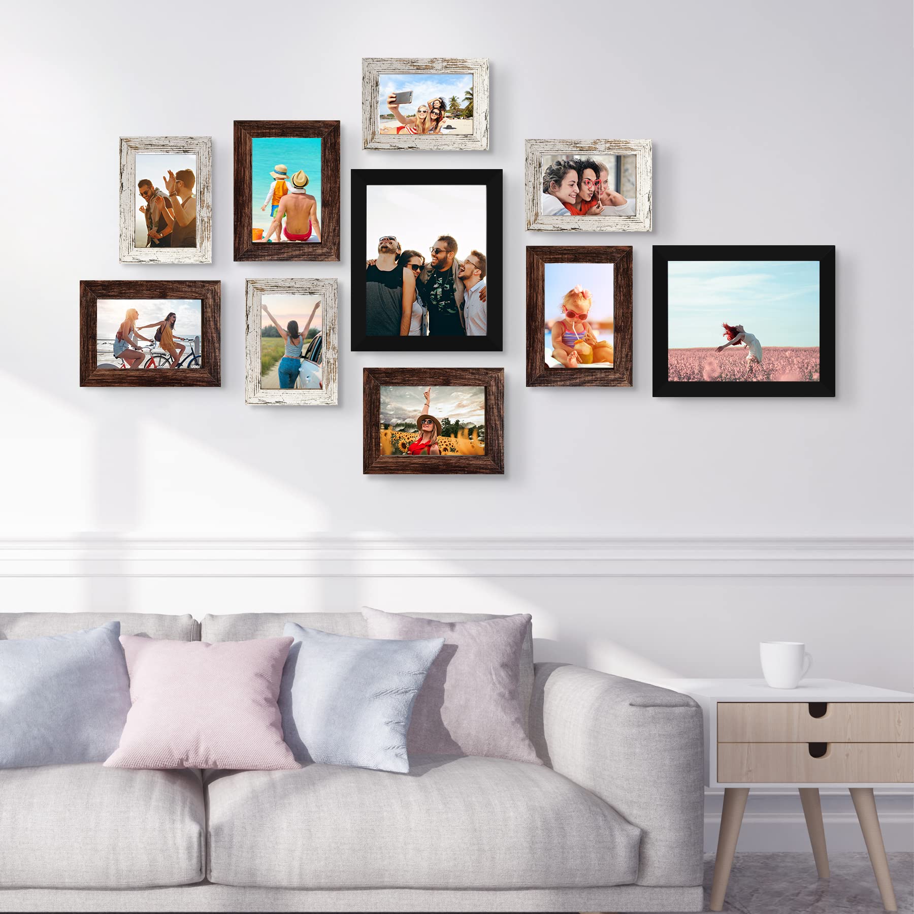 Luckylife Picture Frame Set 10-Pack, Gallery Wall Frame Collage With 8X10 5X7 4X6 Frames In 3 Different Finishes