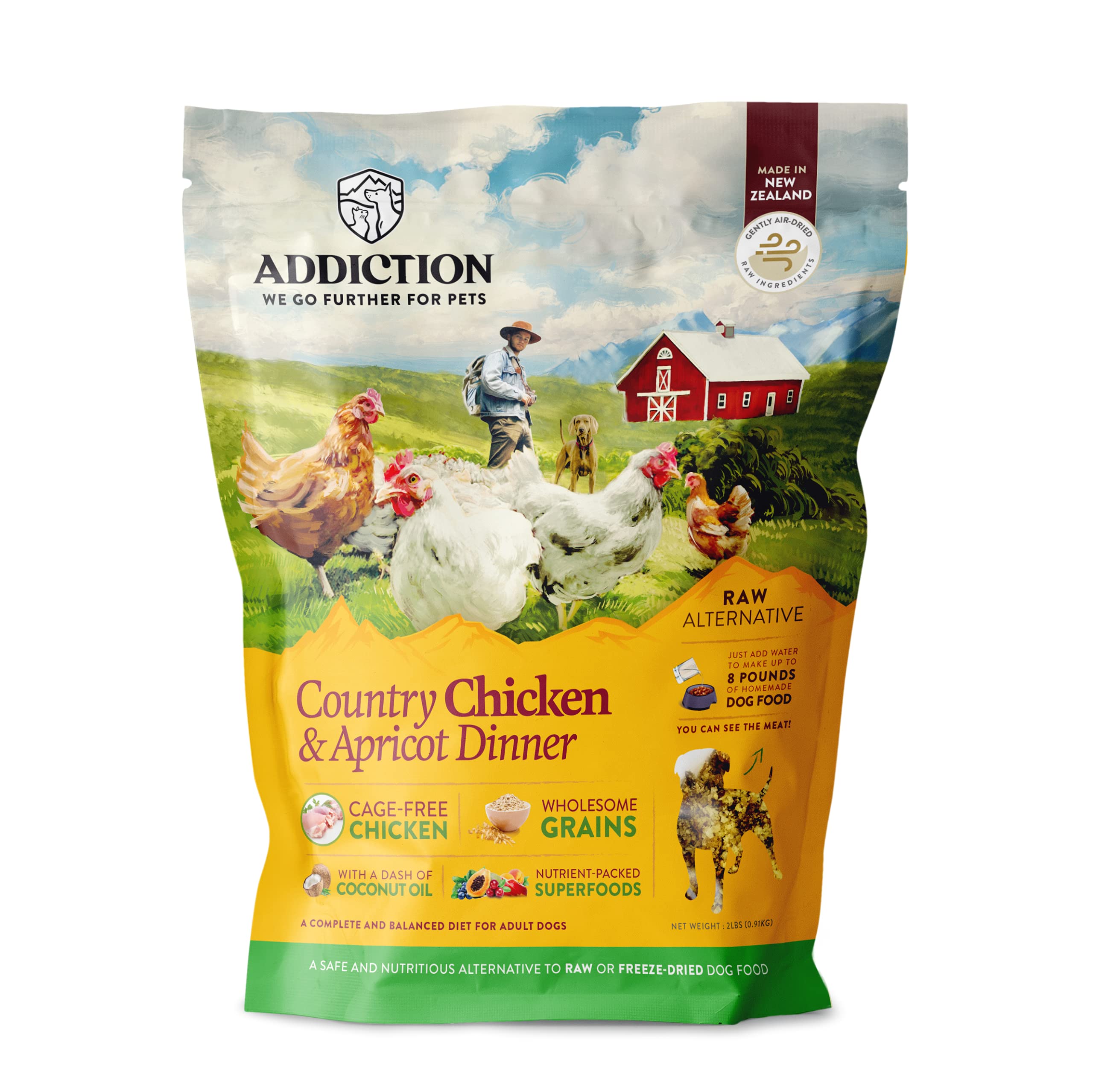 Addiction Country Chicken & Apricot Air-Dried Grain-Free Dog Food - Complete Meal or Topper with Natural Ingredients for Digesti
