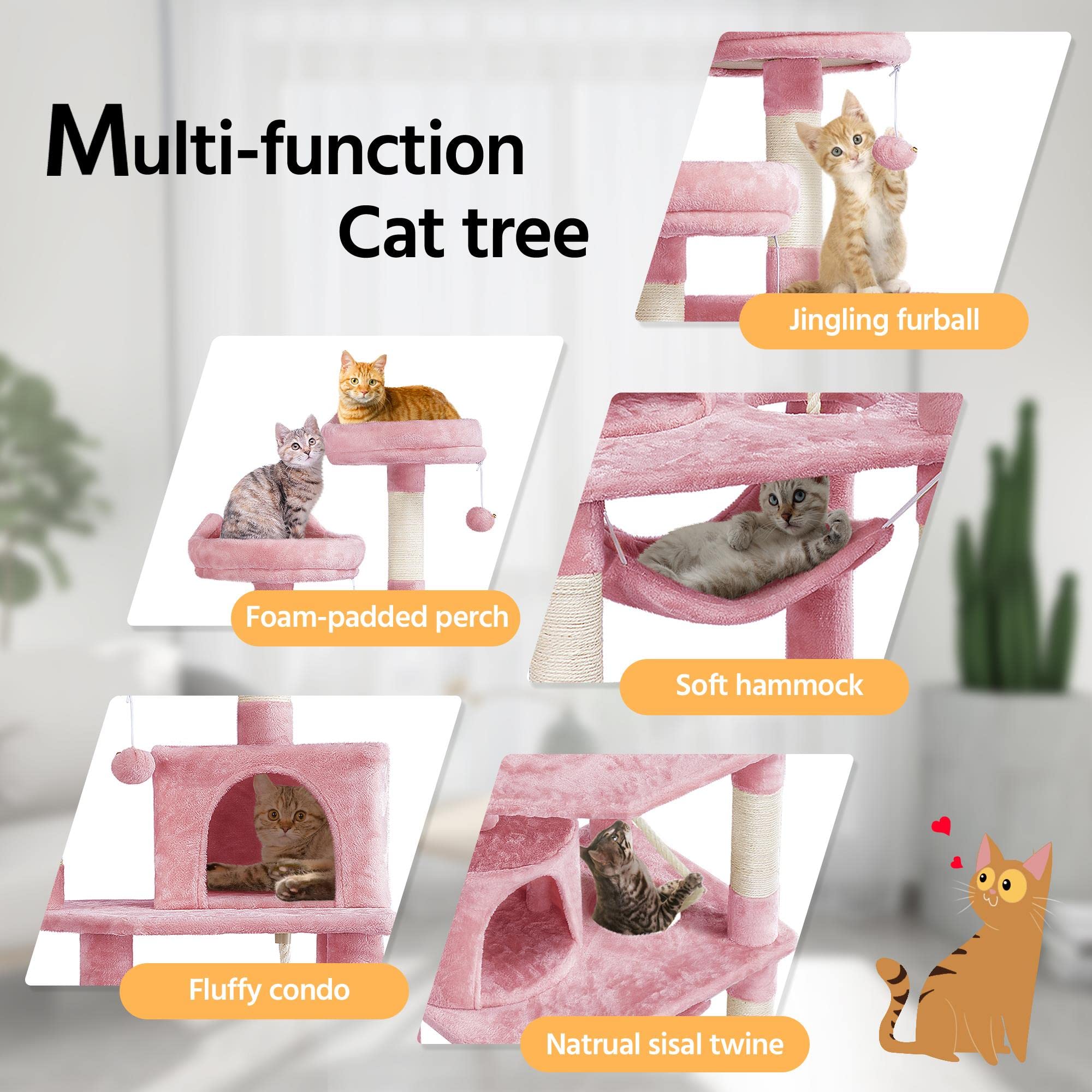 Topeakmart 62.2 Inches Cat Tree, Cat Tower W/Double Condos, Scratching Posts & Hammock, Cat Activity Tree Kitten Play House, Pin
