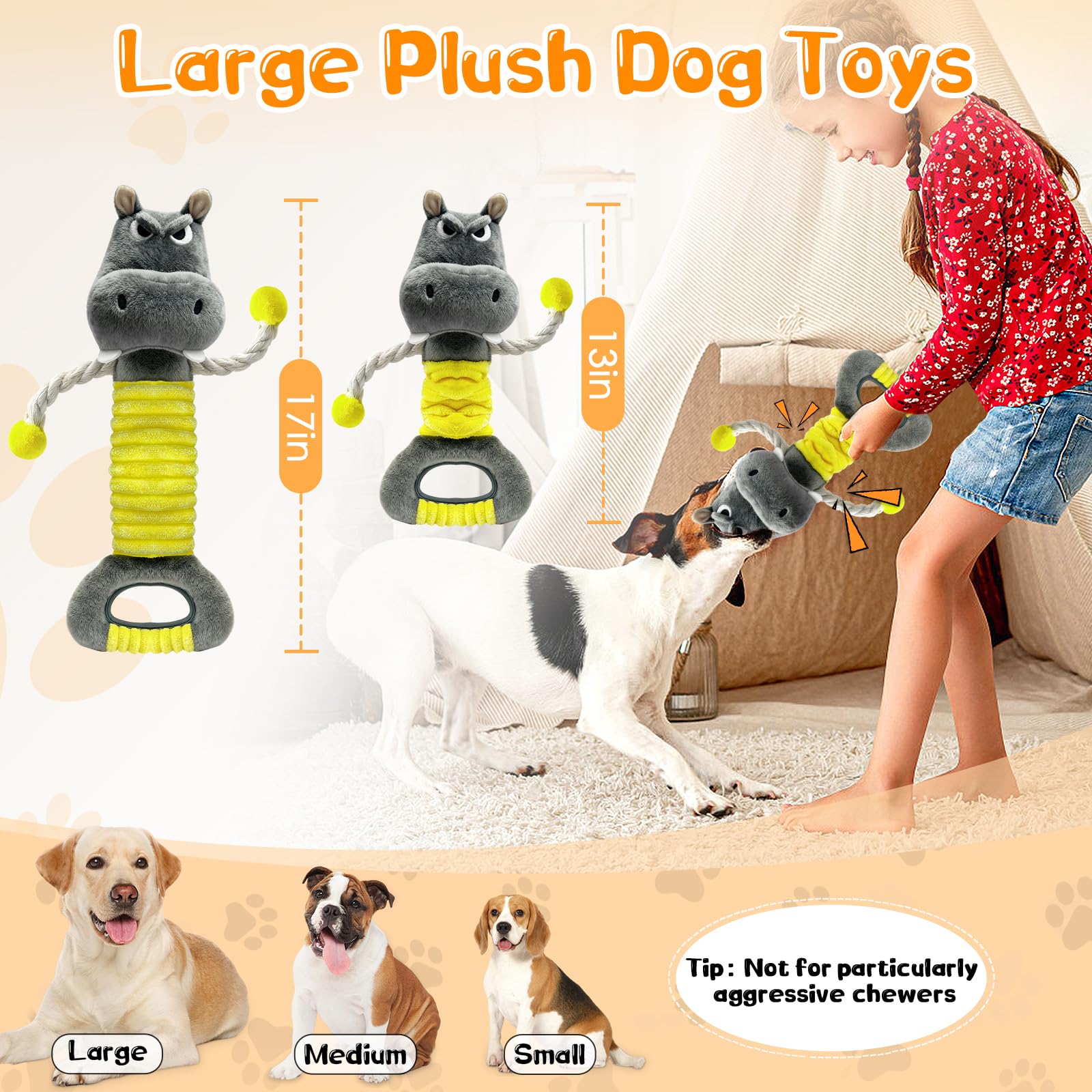 Fuufome Large Squeaky Plush Dog Toys for Small, Medium, and Large Dogs Daily Companionship, Training, Tug of War Puppy Toys to K