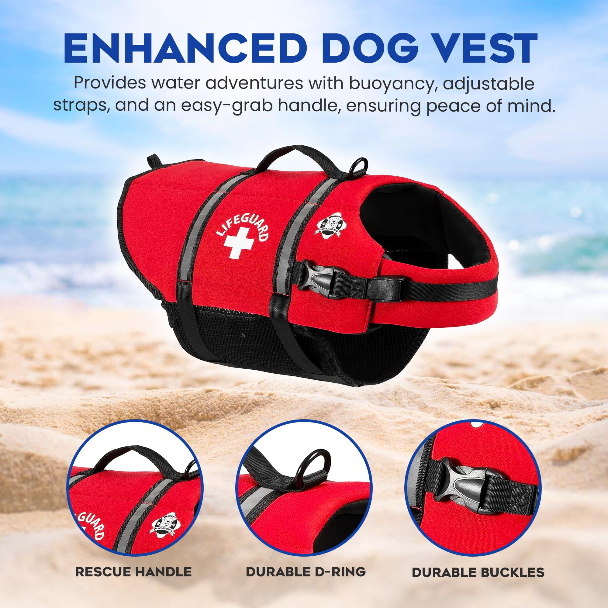 Paws Aboard Dog Life Jacket - Keep Your Canine Safe with a Neoprene Life Vest for Swimming and Boating, Color and Design to Choose - Red, X-Small