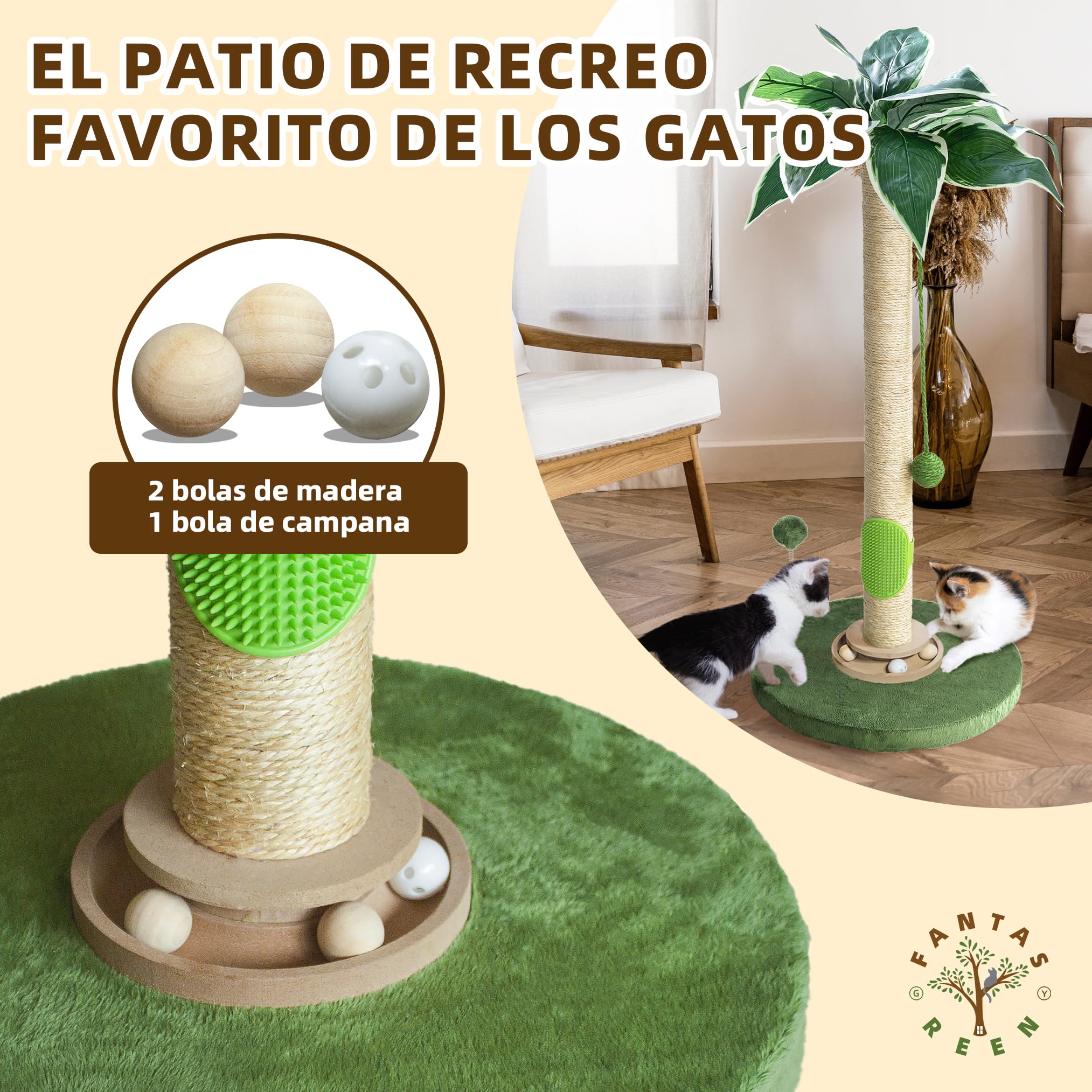 Fantasreen Cat Scratching Post 35'' Cat Scratcher Tall Scratching Posts For Indoor Cats With Cat Toy And Interactive Ball Self G