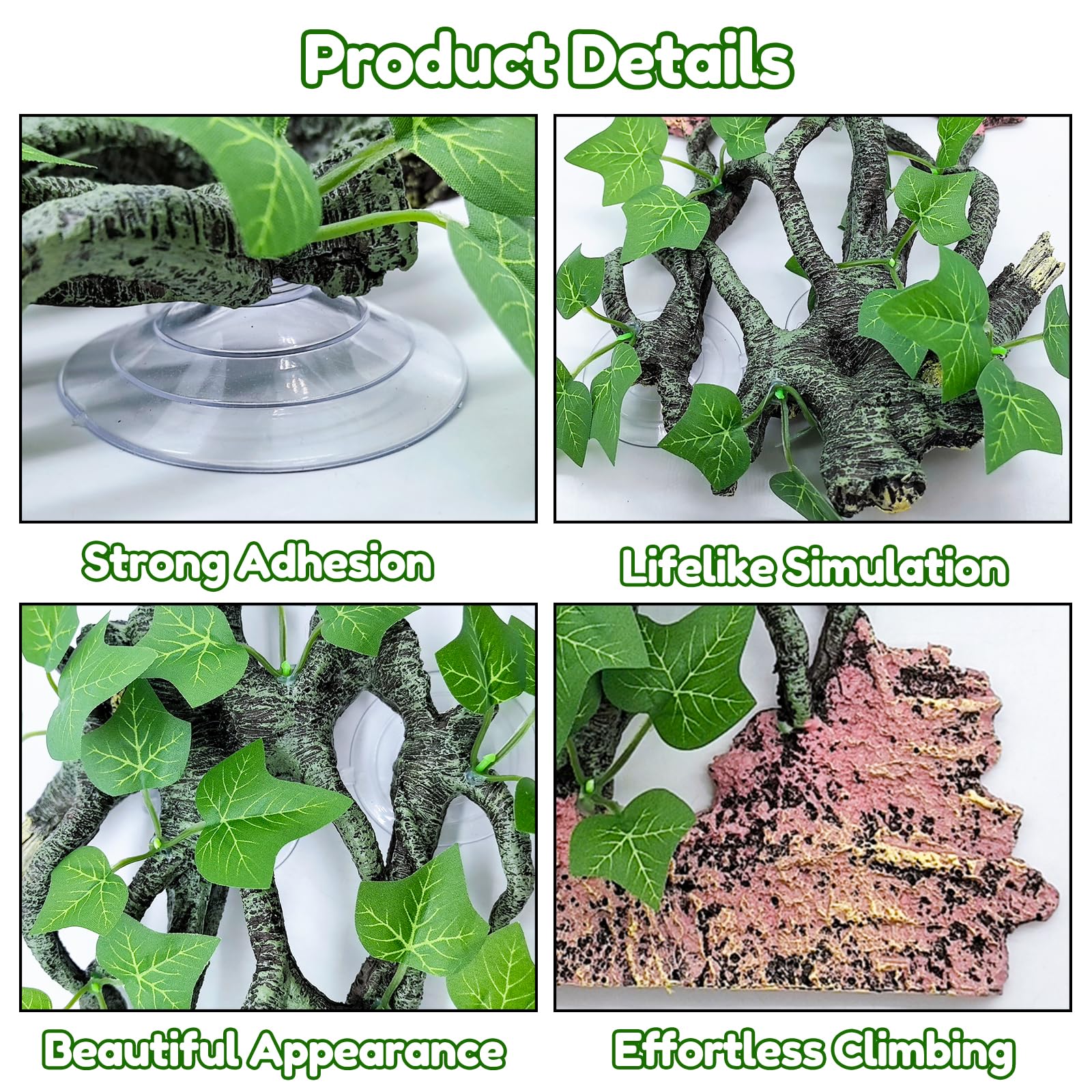 Bnosdm Reptile Climbing Branch,Crested Gecko Climb Corner Branch With Suction Cup,Bearded Dragon Resin Tree Branches,Reptile Tank Rainforest Background Decor For Lizard Chameleons Hermit Crabs Spiders