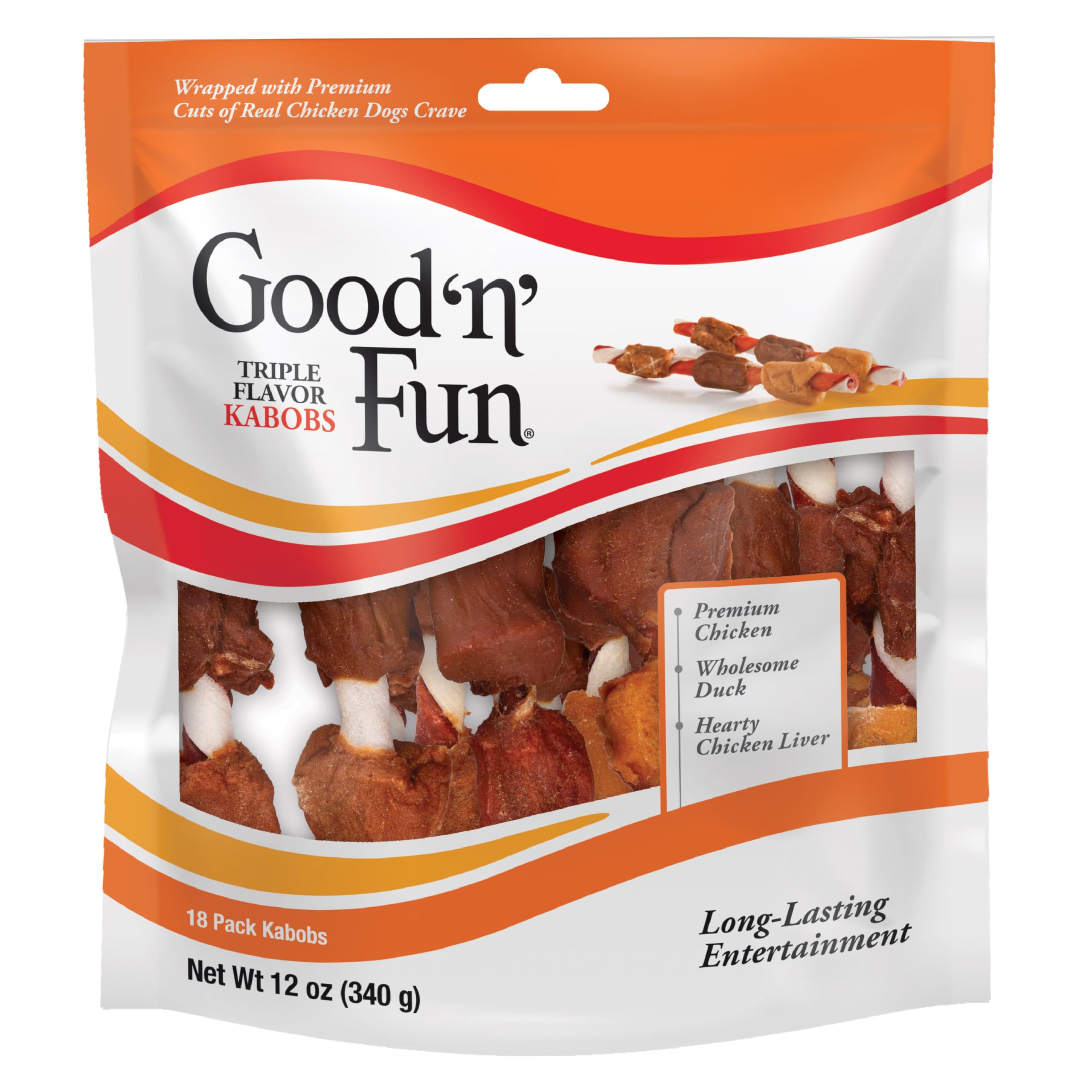 GoodNFun Triple Flavored Rawhide Kabobs for Dogs, 1 pack, 12 oz