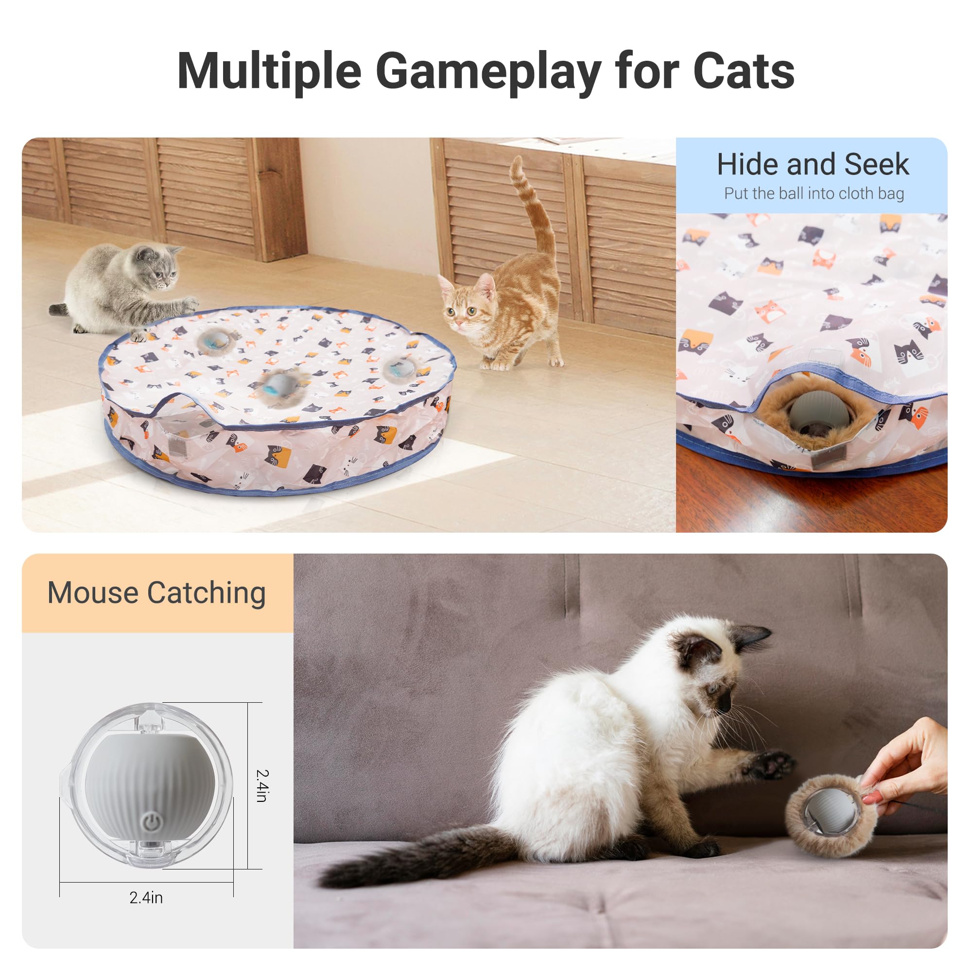 Lanfee Interactive Cat Toys For Indoor Cats, Automatic Motion Activated Moving Ball Hide And Seek Game For Indoor Exercise Kicke