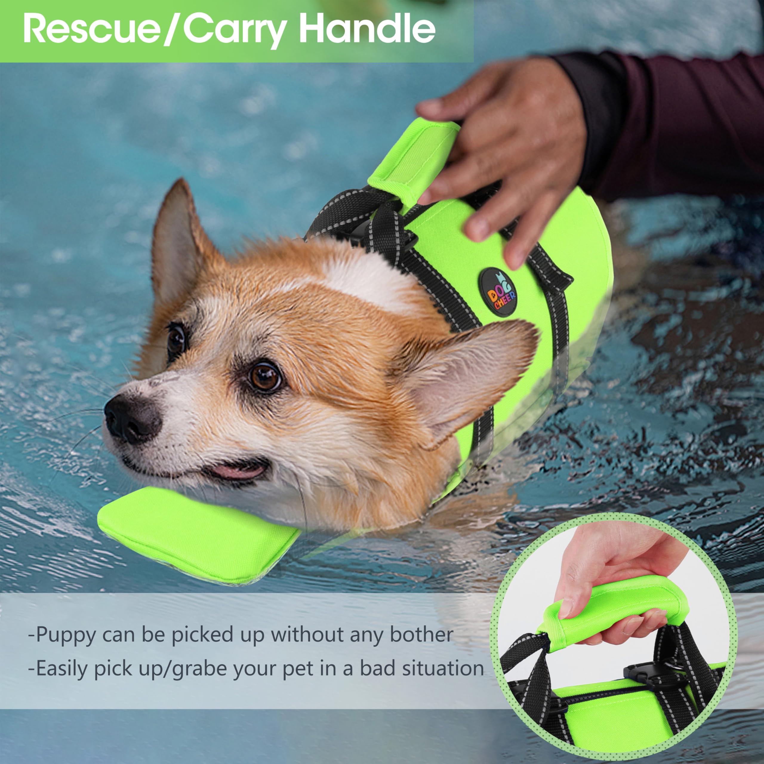 Dogcheer Dog Life Jacket With Back Zipper, High Buoyancy Puppy Swimming Vest, Dog Life Vest For Boating, Reflective Pet Floating