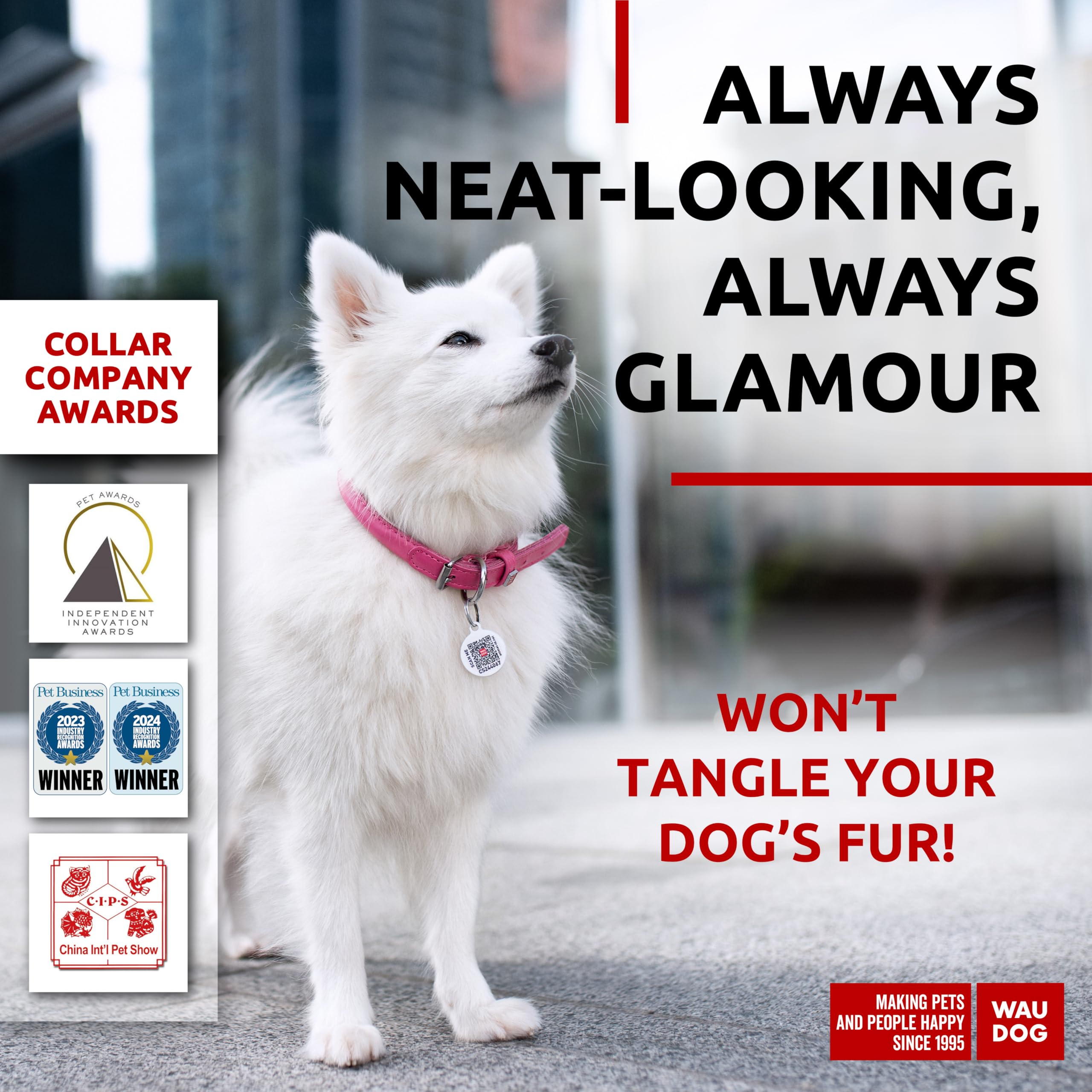 Waudog Leather Dog Collar, Soft Padded, Adjustable, For Small, Medium & Large Dogs, Ideal For Outdoor Use, Great Gift, Pink