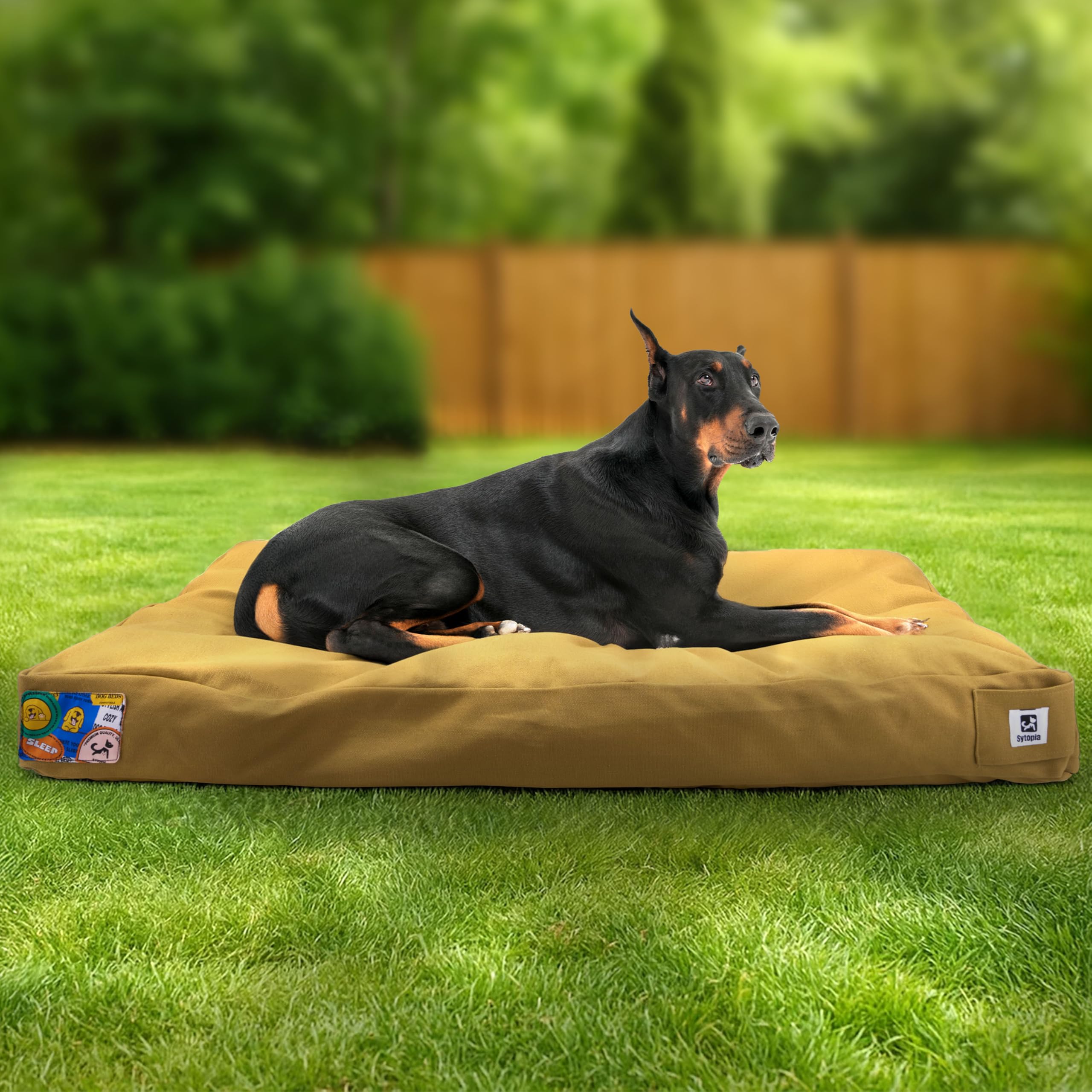 Sytopia 42 Canvas Indestructible Outdoor Dog Bed with Waterproof Washable Removable Cover for Extra Large Dogs, Indoor and Pat