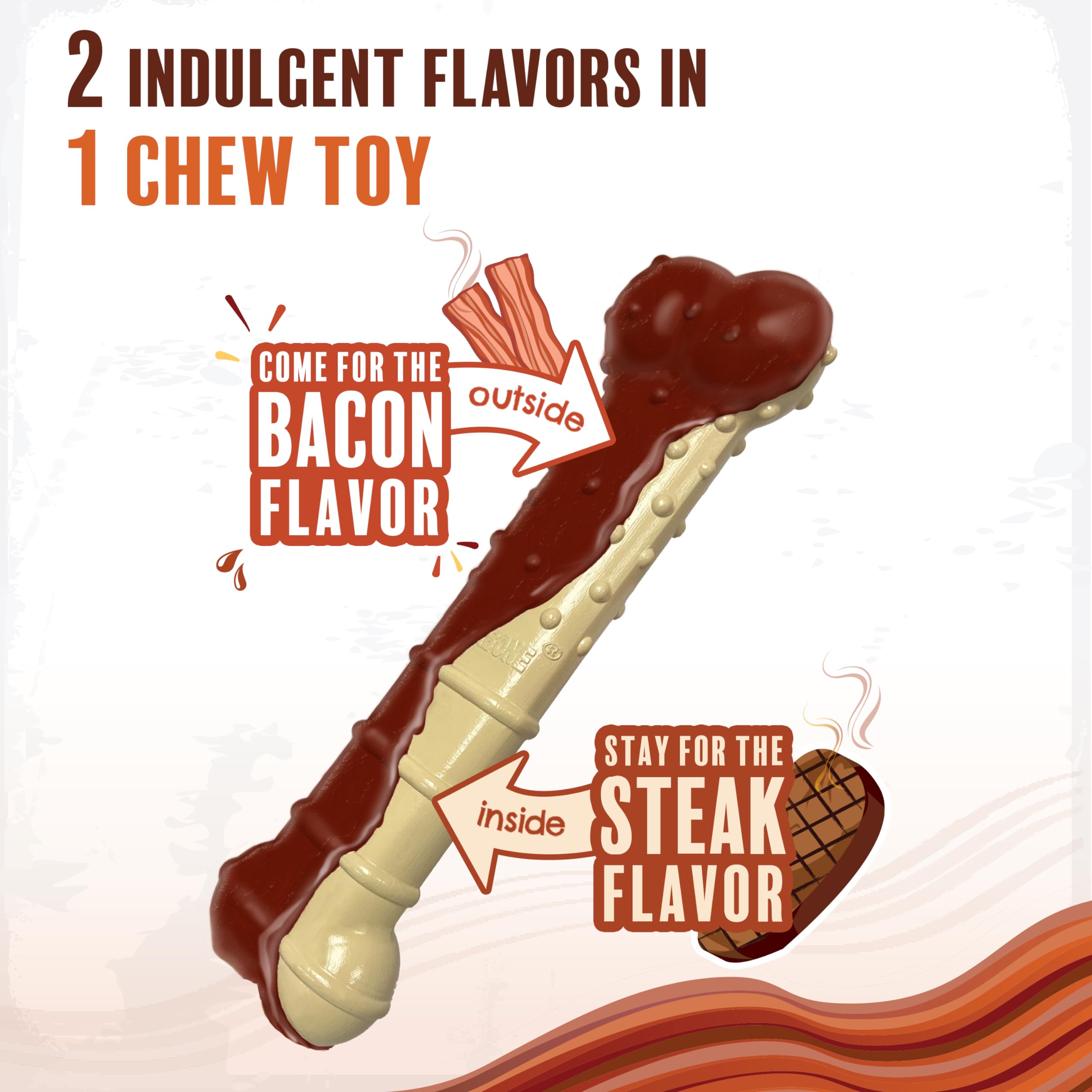 Nylabone Basted Blast Textured Bone Power Chew Toy For Dogs, Dog Toys For Aggressive Chewers, Bacon & Steak Flavor, Medium - Up To 35 Lbs, 1 Count