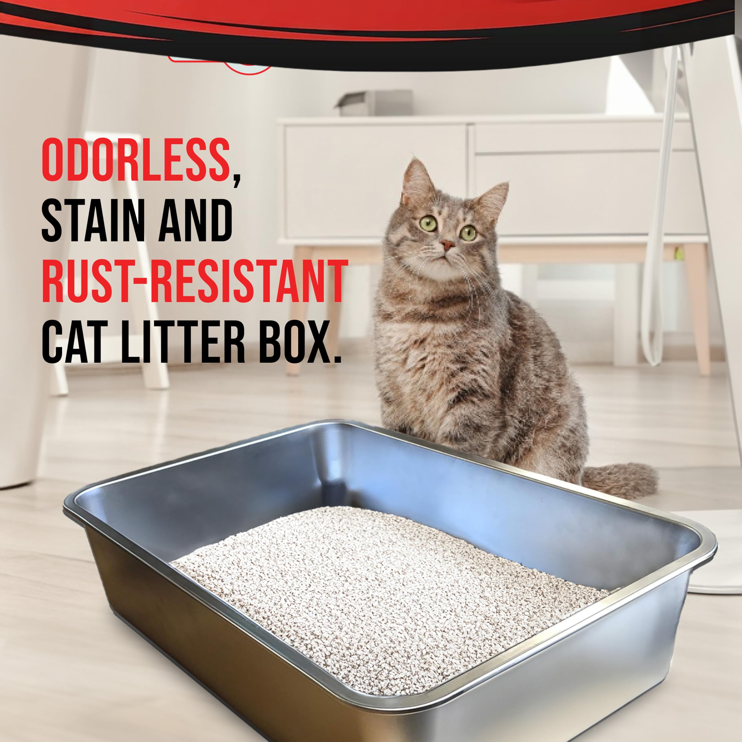 Iprimio Ultimate Stainless Steel Xl Cat Litter Box - Xl Litter Box For Big Cats - Large Cat Litter Box - Never Absorbs Odor, Stains, Or Rusts - Easy Cleaning Litterbox Designed By Cat Owners (1 Pan)