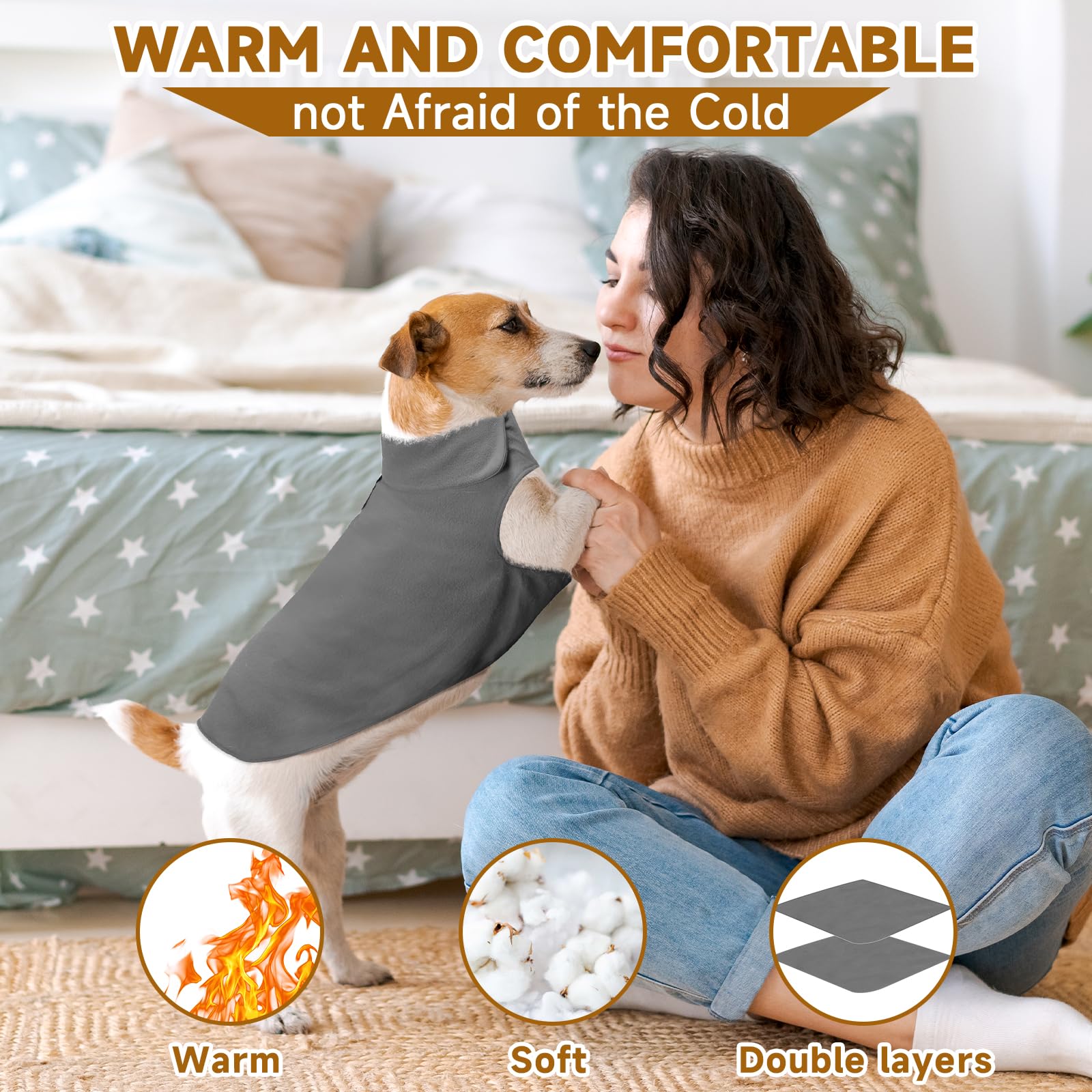 Fleece Dog Coat Pet Jacket Reflective For Cold Weather For Extra Large To Small Pets(Grey,Xs)