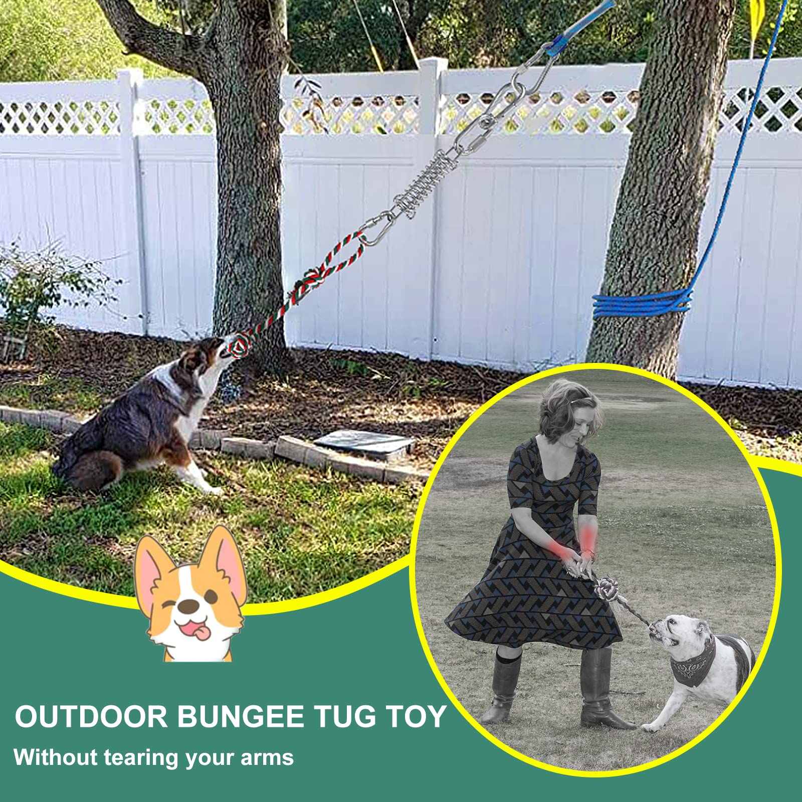 HOPET Dog Outdoor Bungee Solo Hanging Toy, Tether Tug of War Toys for Pitbull Small Large Aggressive Chewers Dogs to Exercise, D