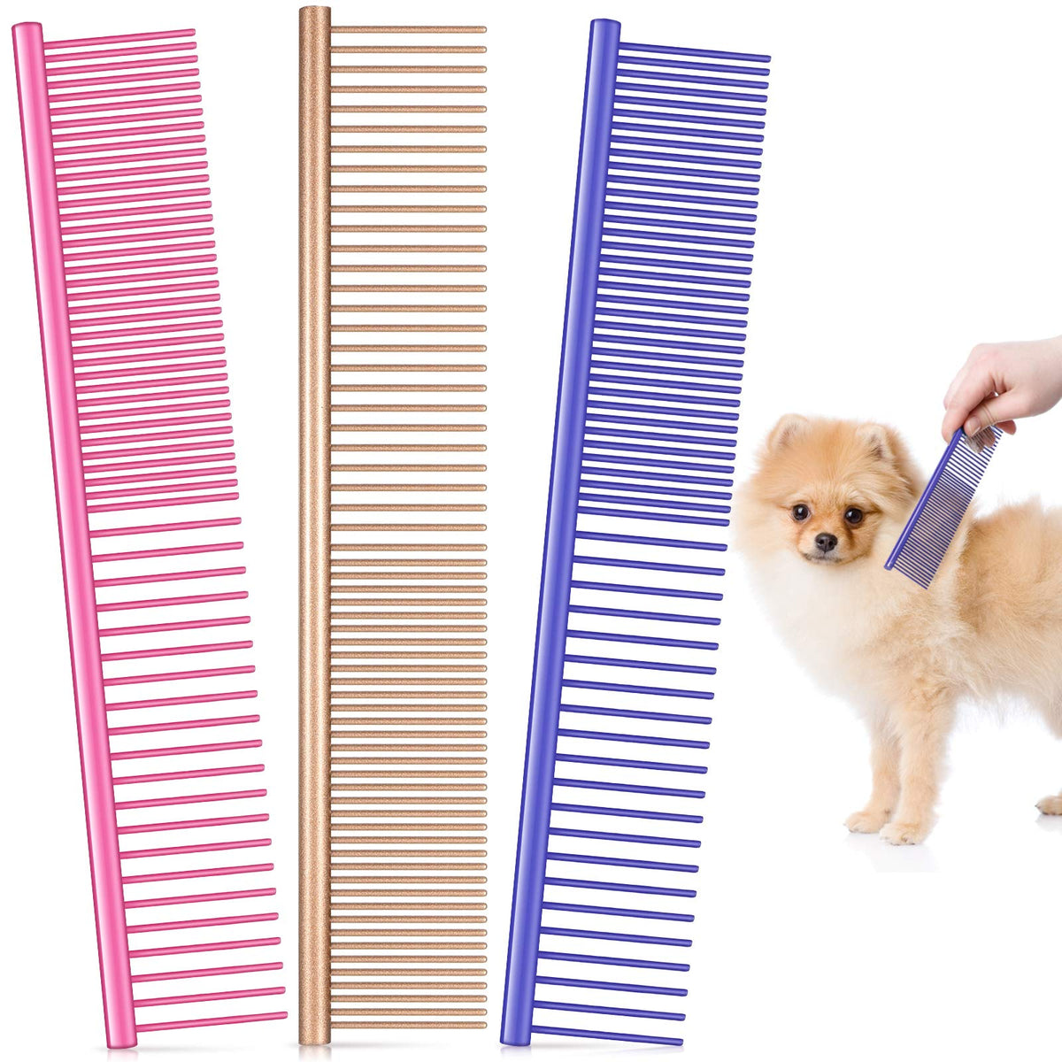 3 Pcs Stainless Steel Grooming Combs For Matted And Tangled Long Hair - Pet Guide Clippers For Dog And Cat